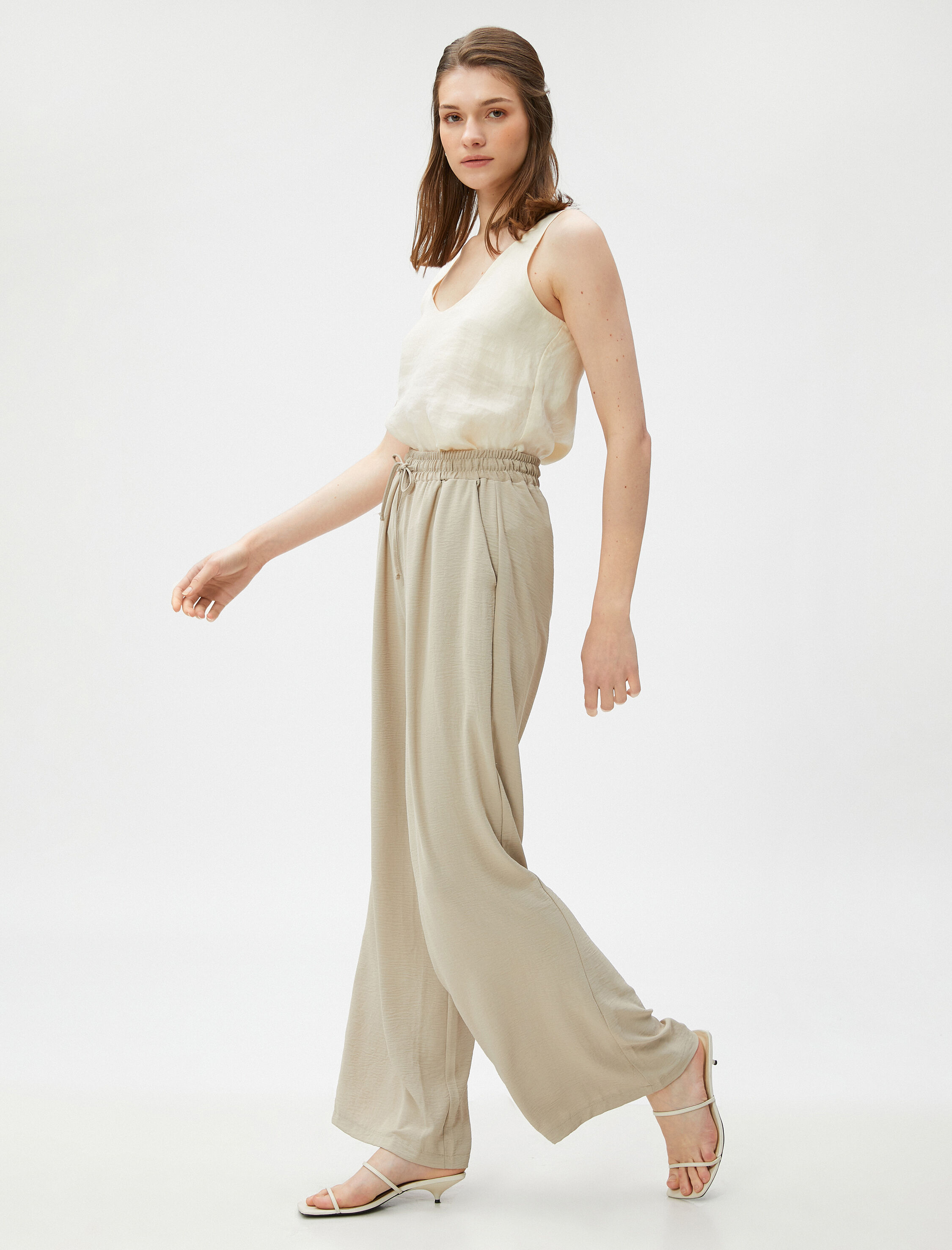   Rahat Pantolon Bol Paça Beli Bağlamalı