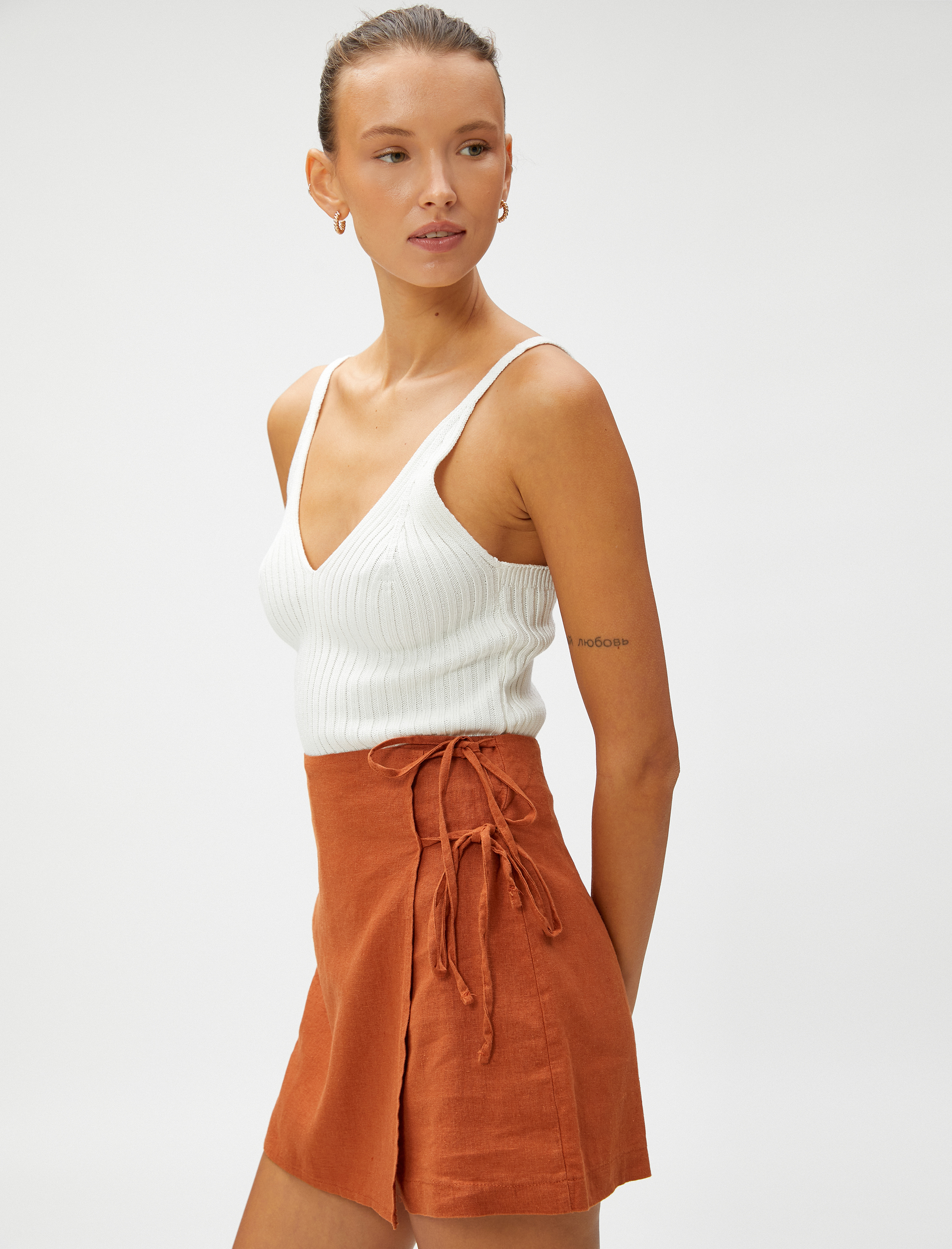   Keten Karışımlı Mini Şort Etek