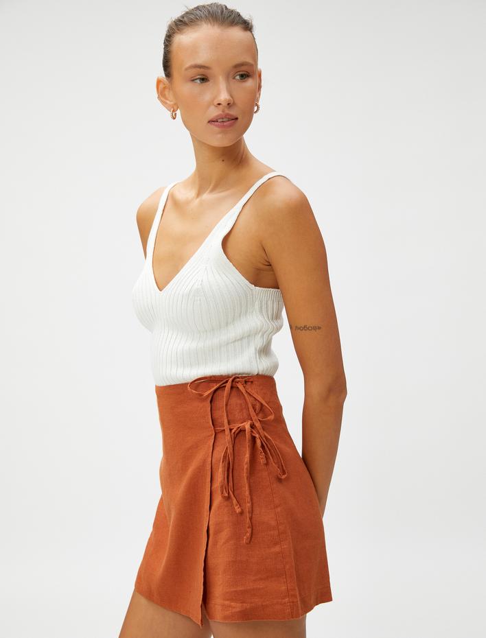  Keten Karışımlı Mini Şort Etek