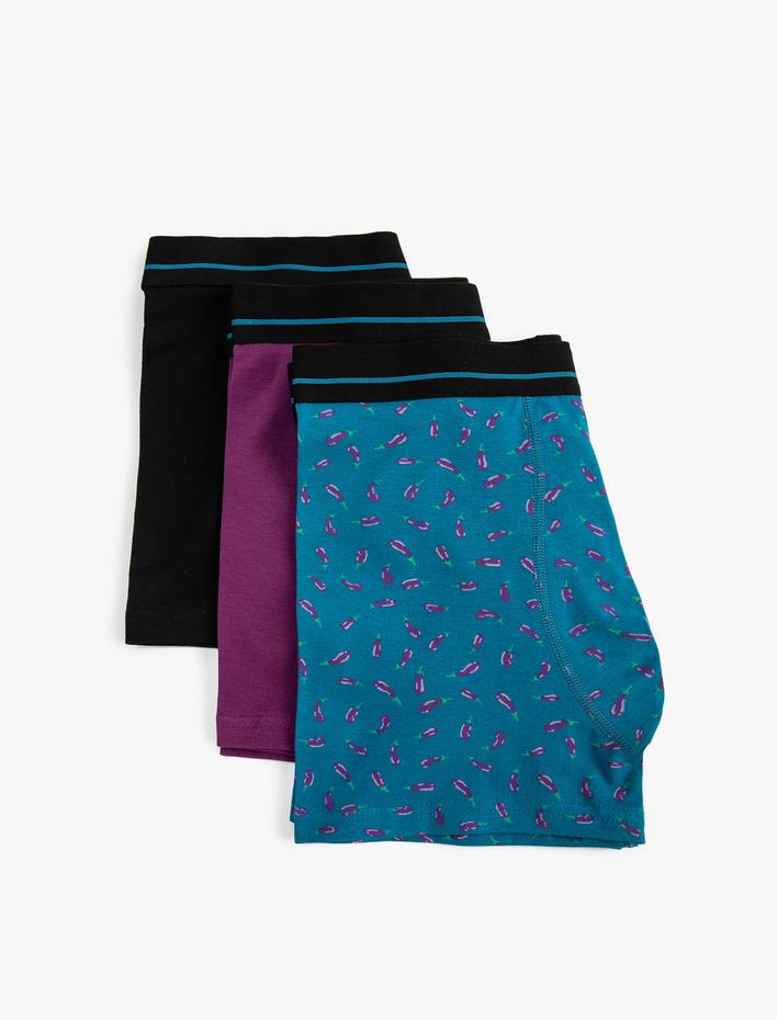  3'lü Baskılı Boxer Seti Beli Lastikli Pamuklu