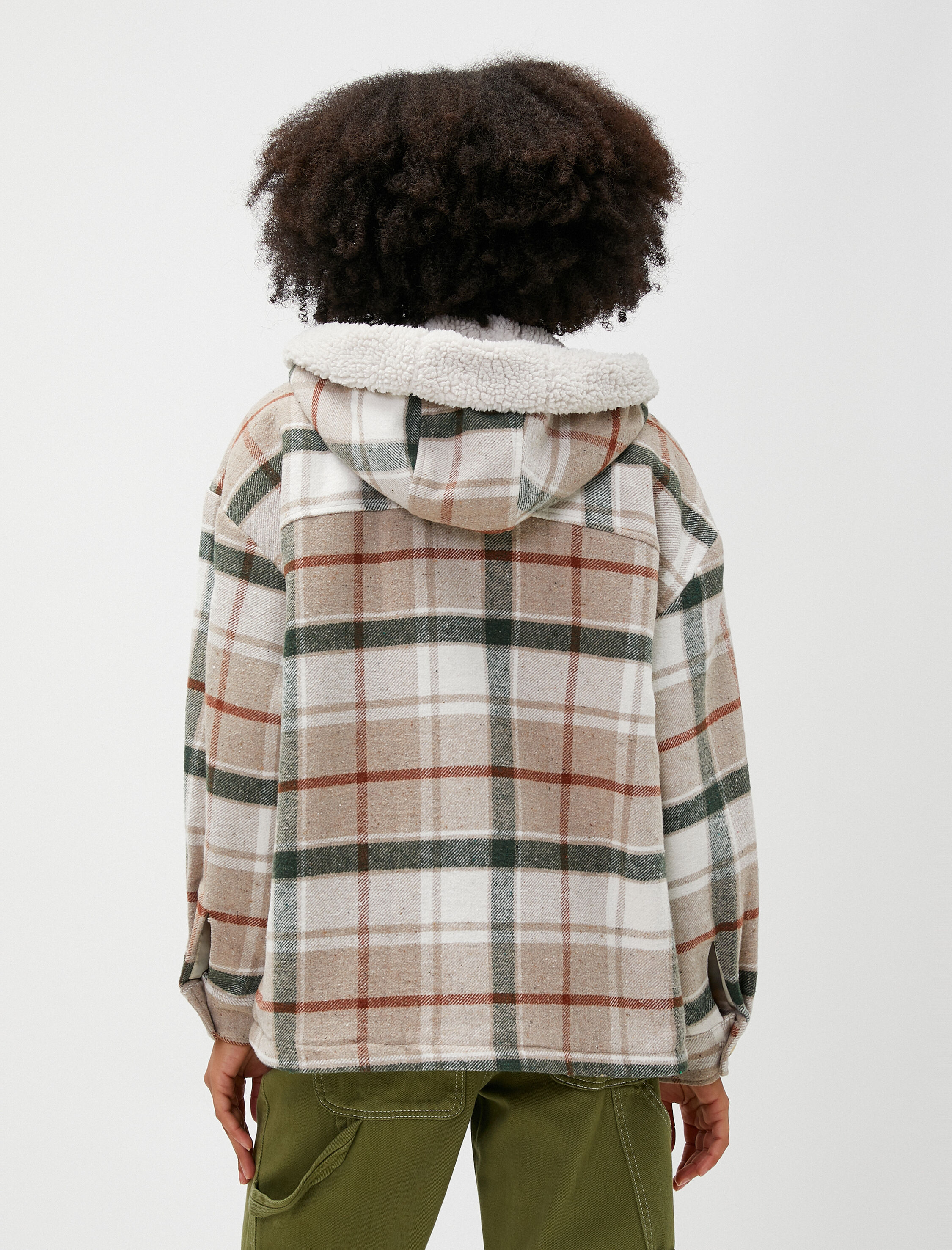   Oversize Oduncu Gömlek Ceket Kapüşonlu İçi Peluş