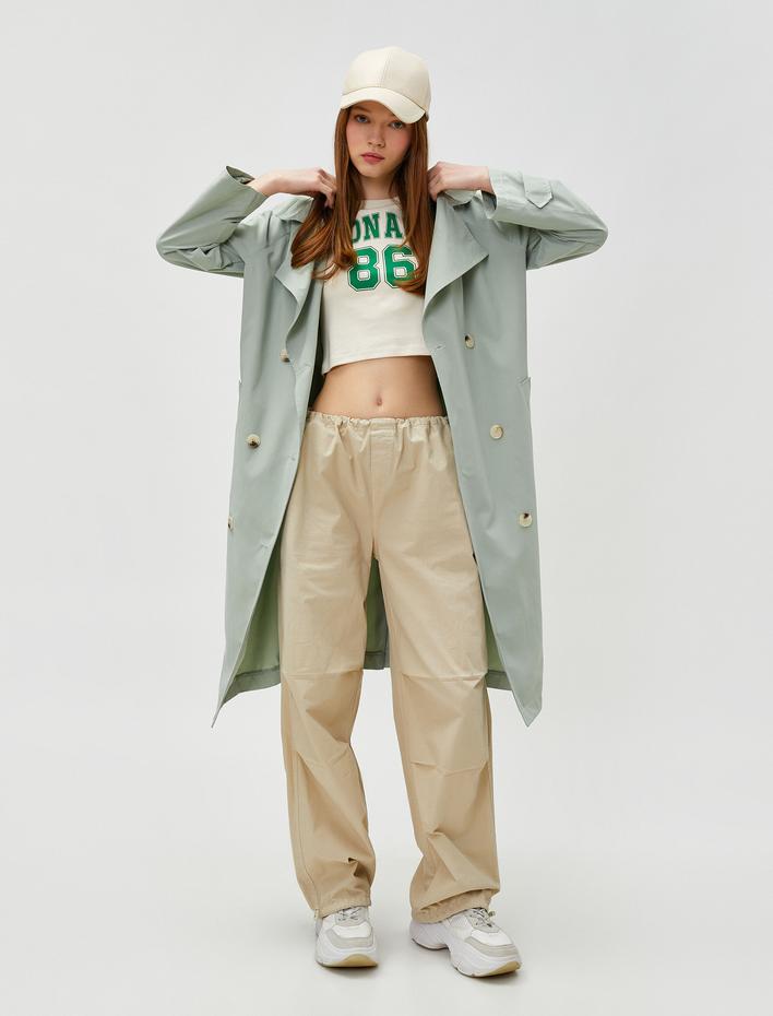  Midi Trençkot Kemer Detaylı Yumuşak Tuşeli Kruvaze Kapama