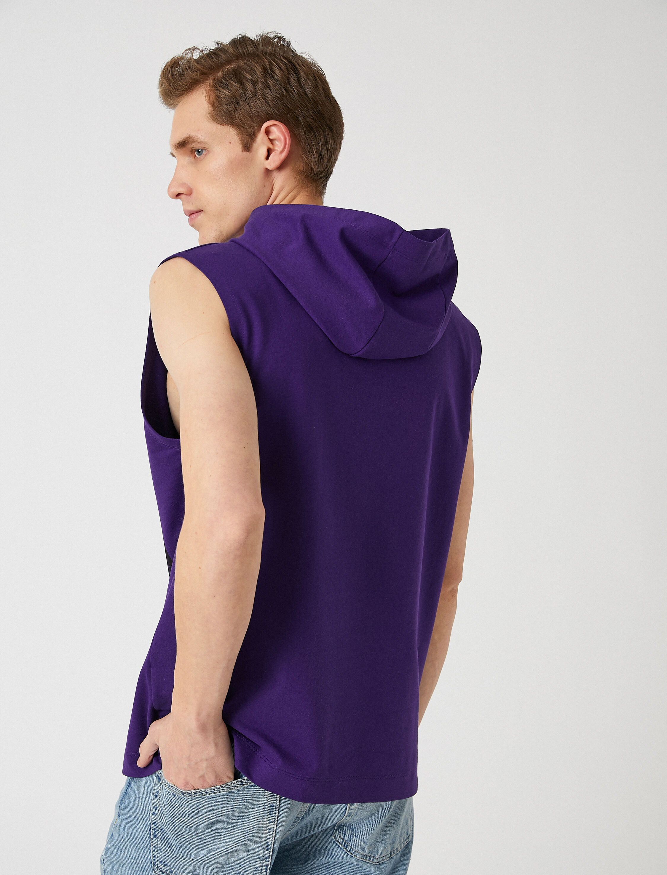   Oversize Kapşonlu Kolej Kolsuz Tişört Basketbol Baskılı Kolsuz