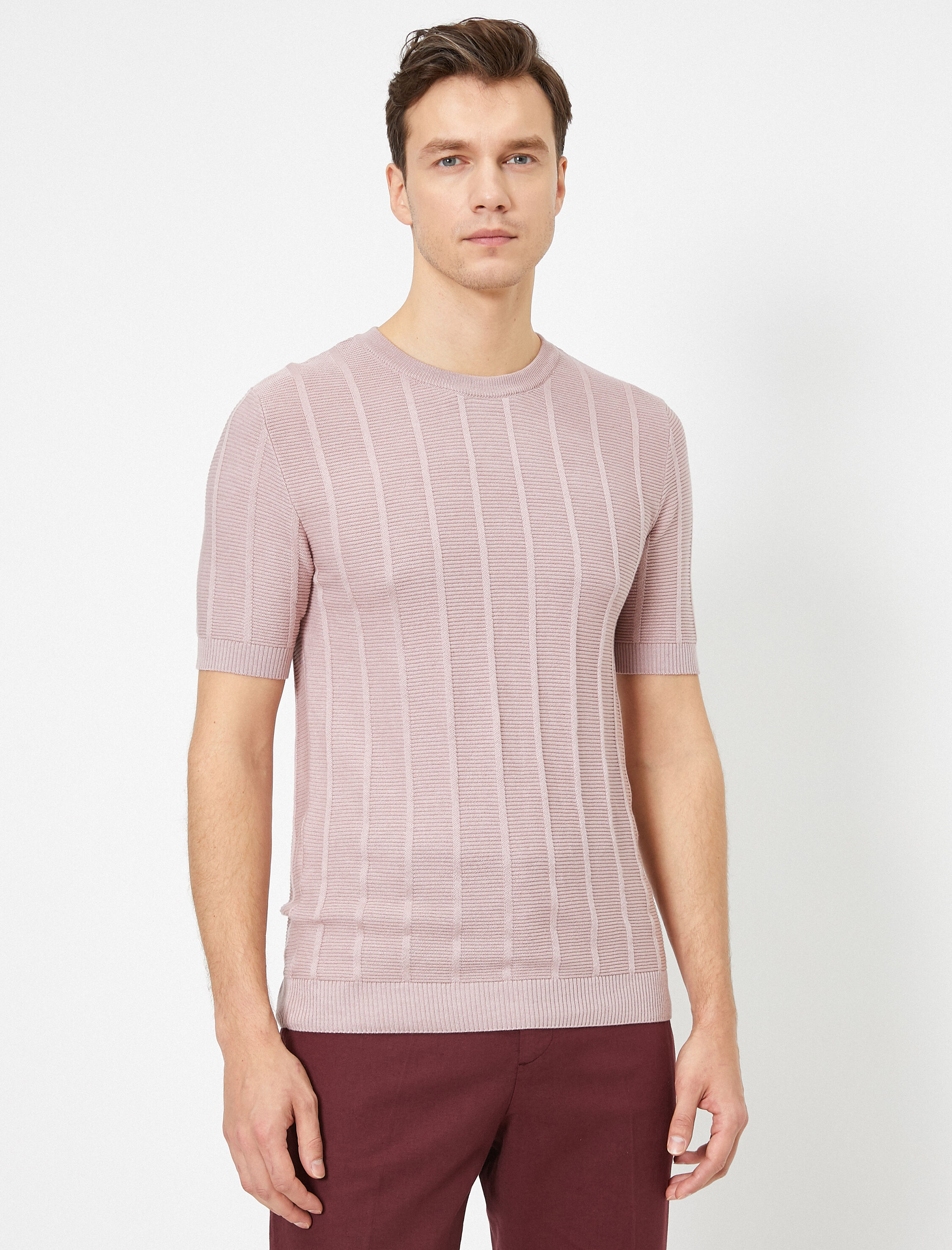Bisiklet Yaka Dokulu Kumaş Regular Fit Triko Kazak