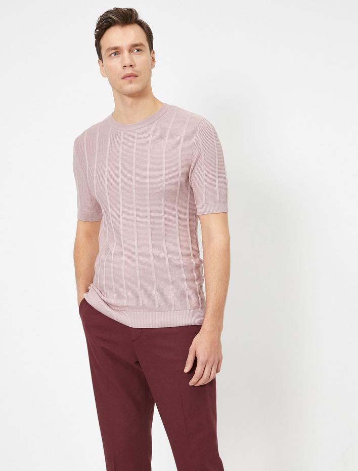  Bisiklet Yaka Dokulu Kumaş Regular Fit Triko Kazak