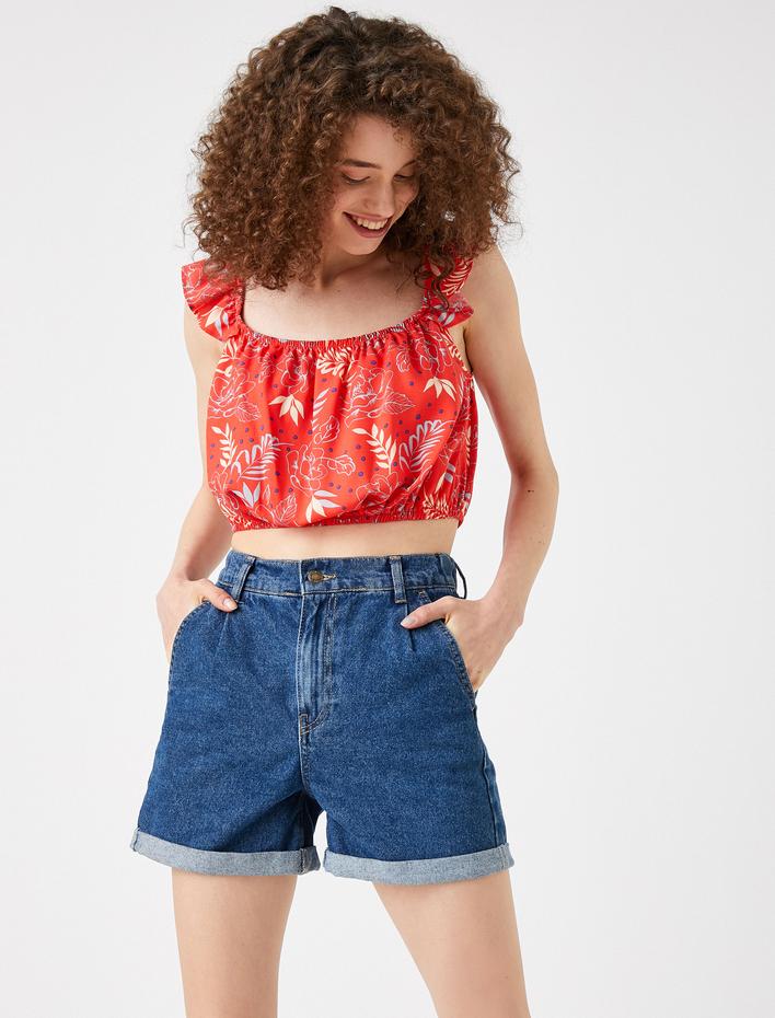  Crop Bluz Desenli Askılı