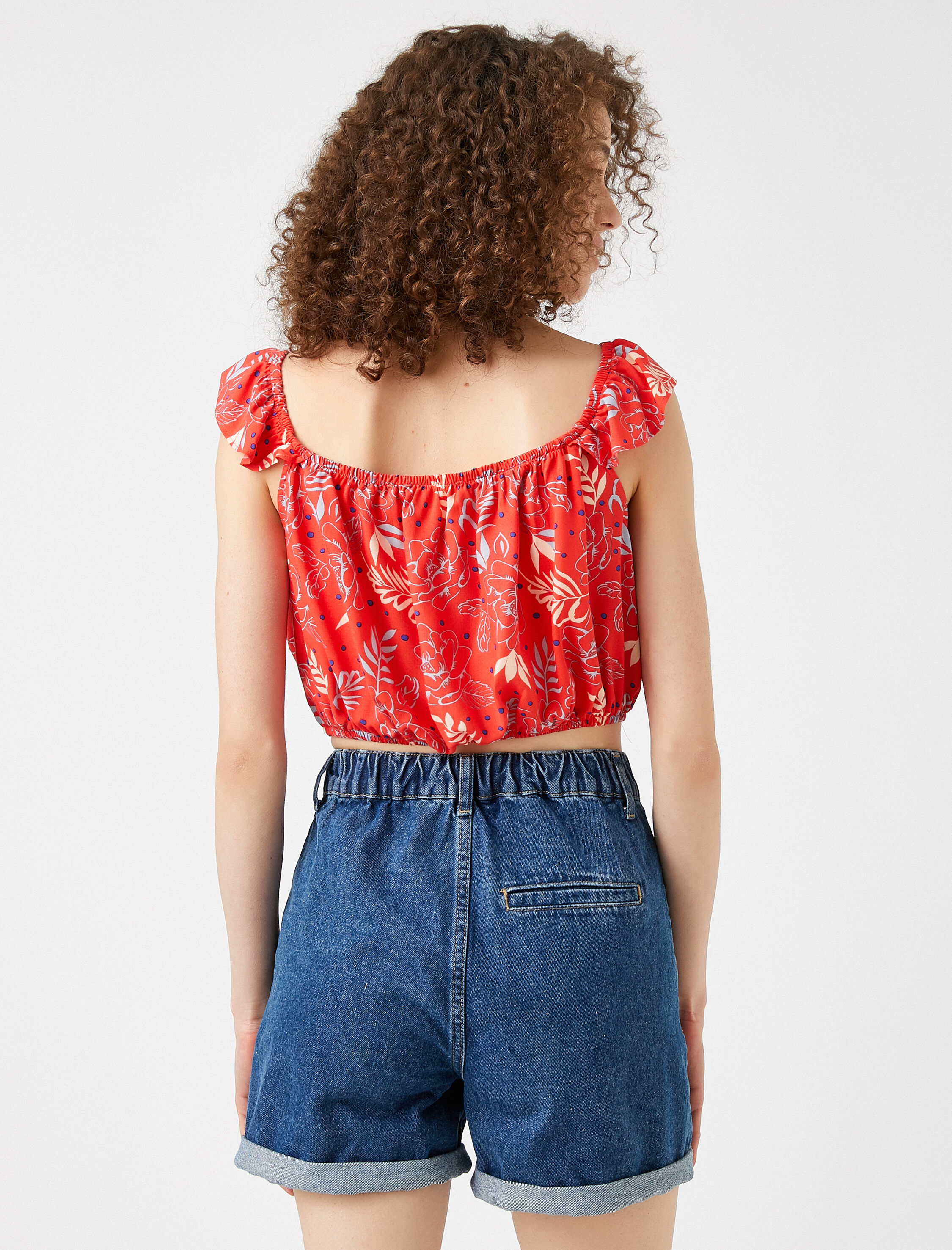   Crop Bluz Desenli Askılı