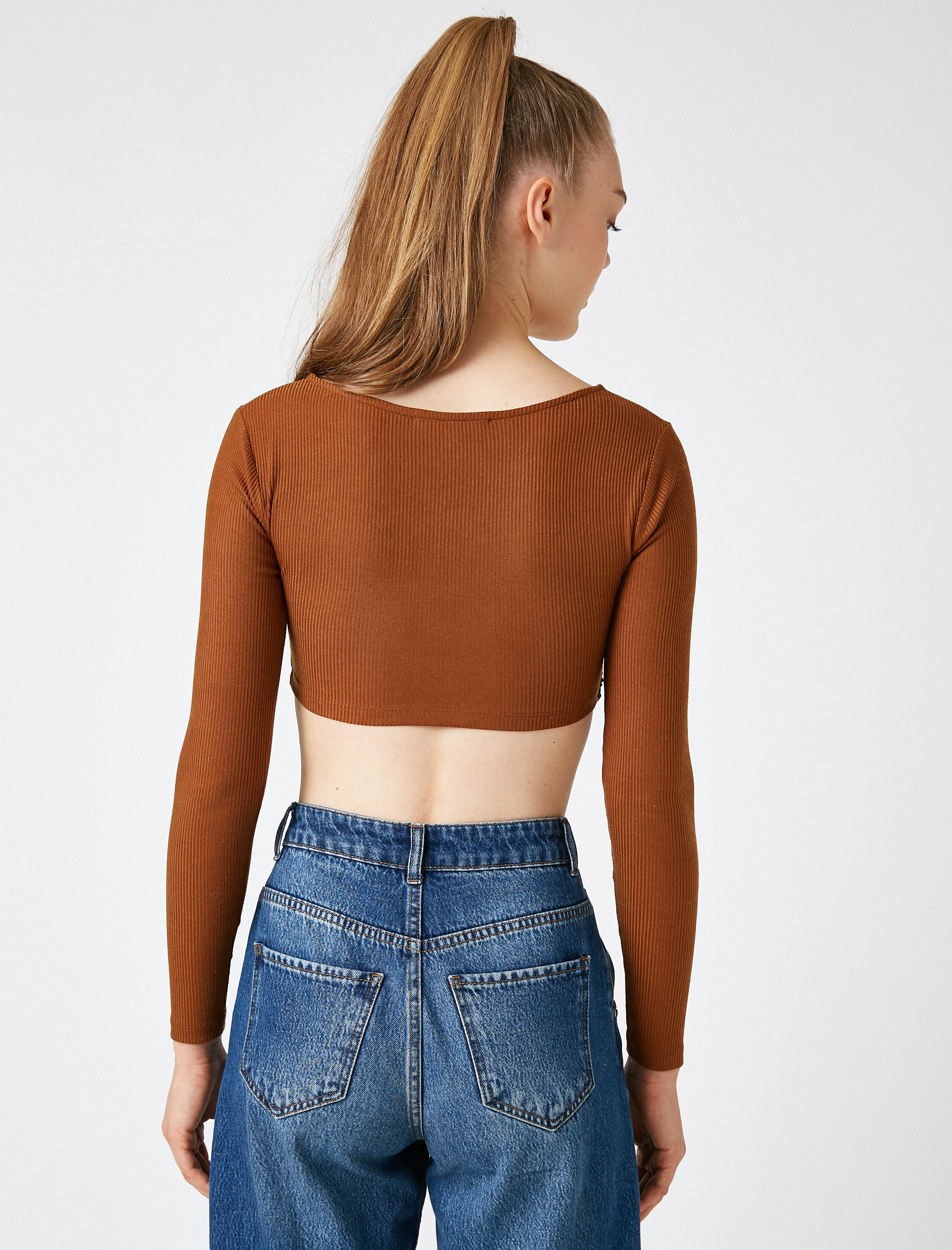   Crop Uzun Kollu Tişört Büzgülü