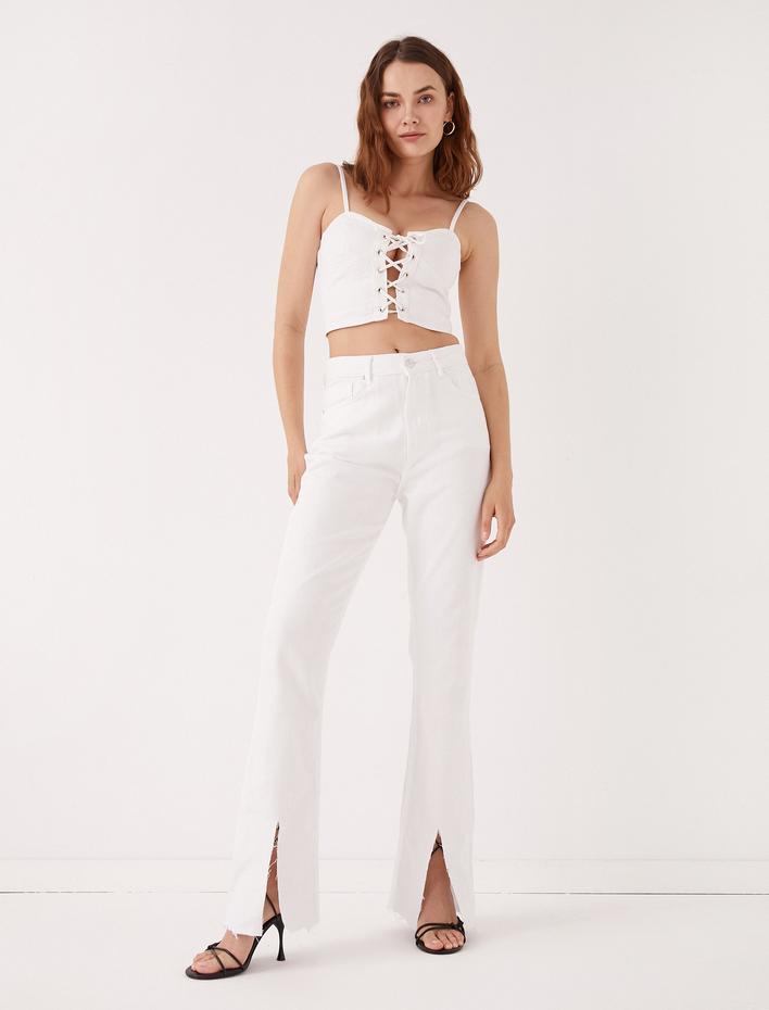  İspanyol Paça Kot Pantolon Yüksek Bel