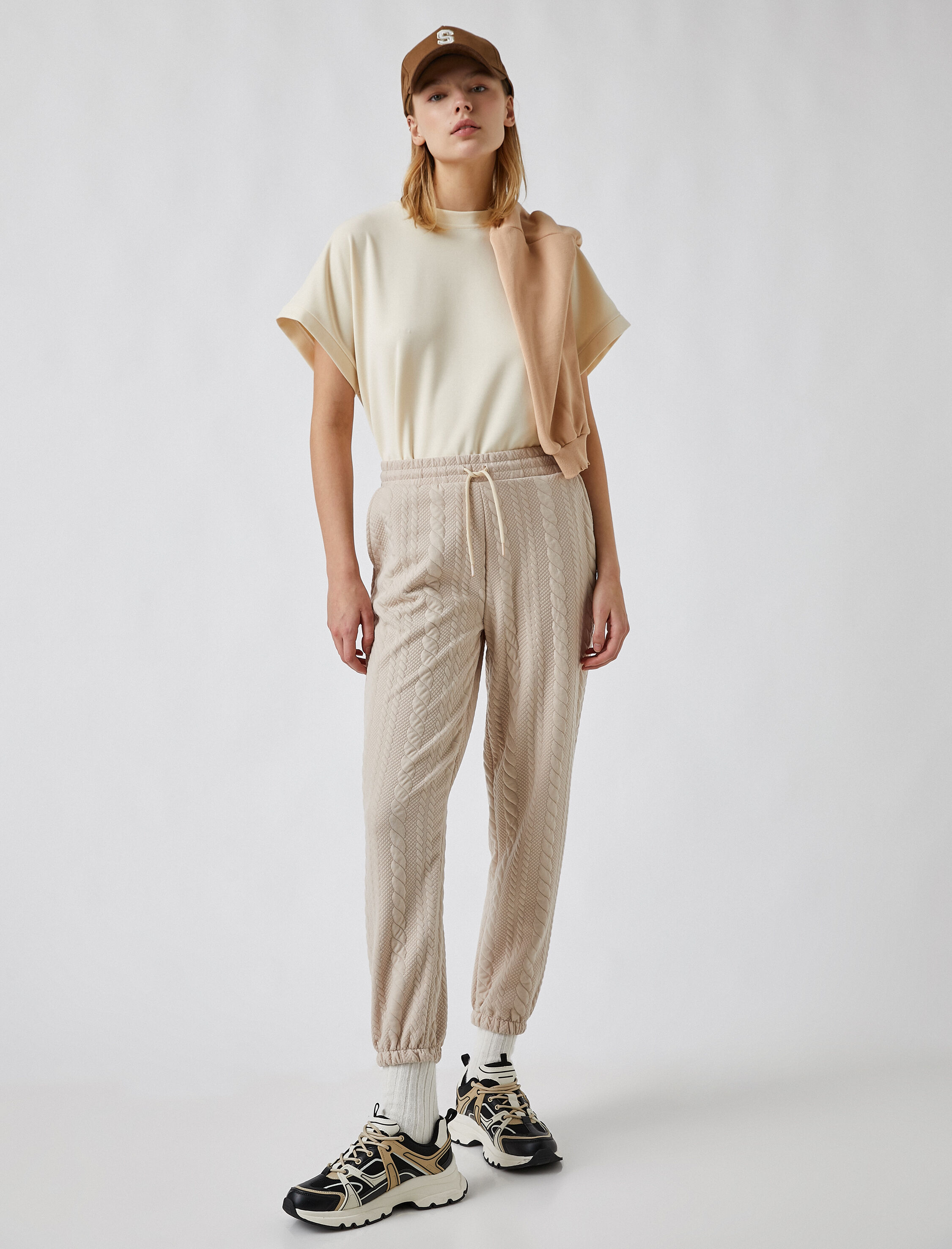   Örgü Desenli Belden Bağlamalı Jogger Eşofman Altı