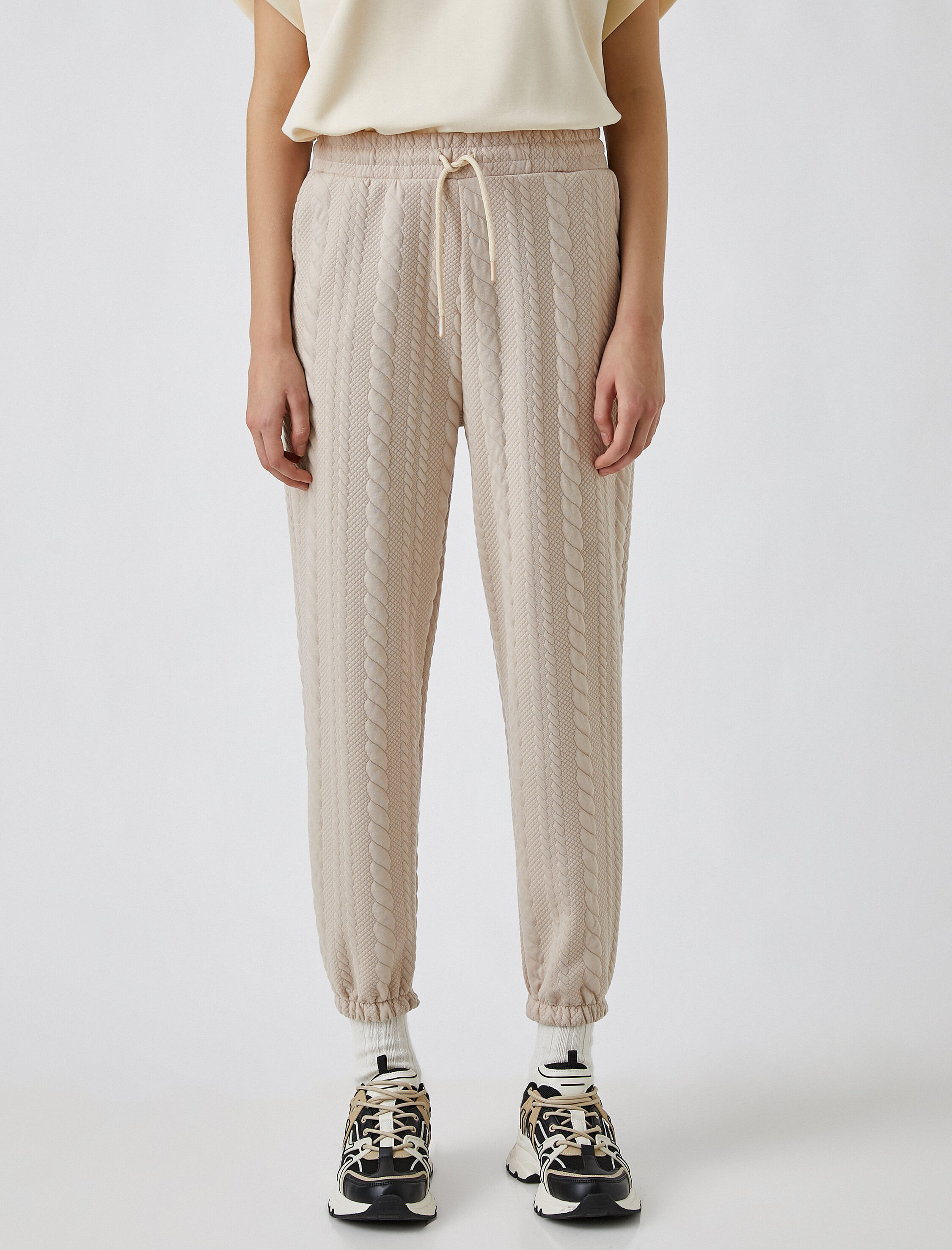   Örgü Desenli Belden Bağlamalı Jogger Eşofman Altı