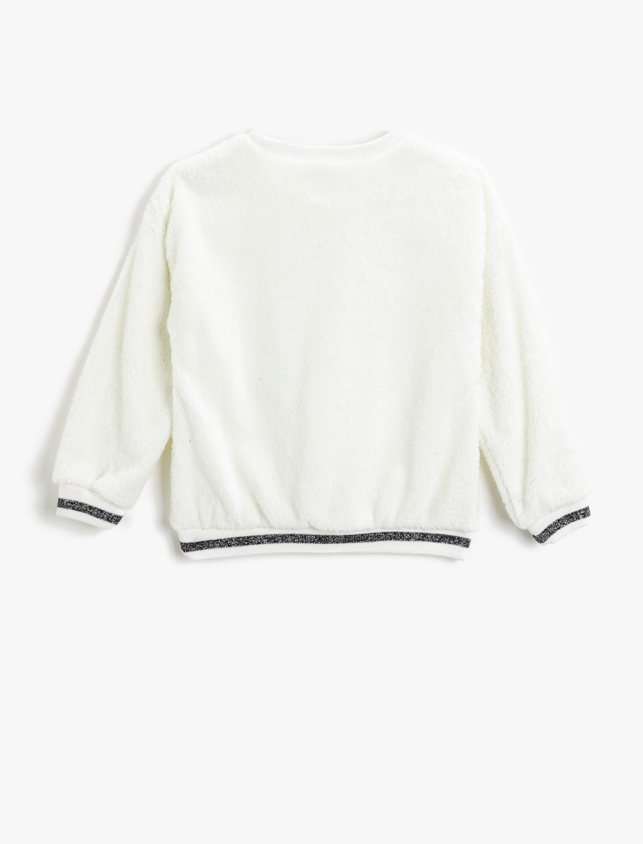 Kız Çocuk Kalp Baskılı Peluş Sweatshirt Uzun Kollu Simli Şeritli