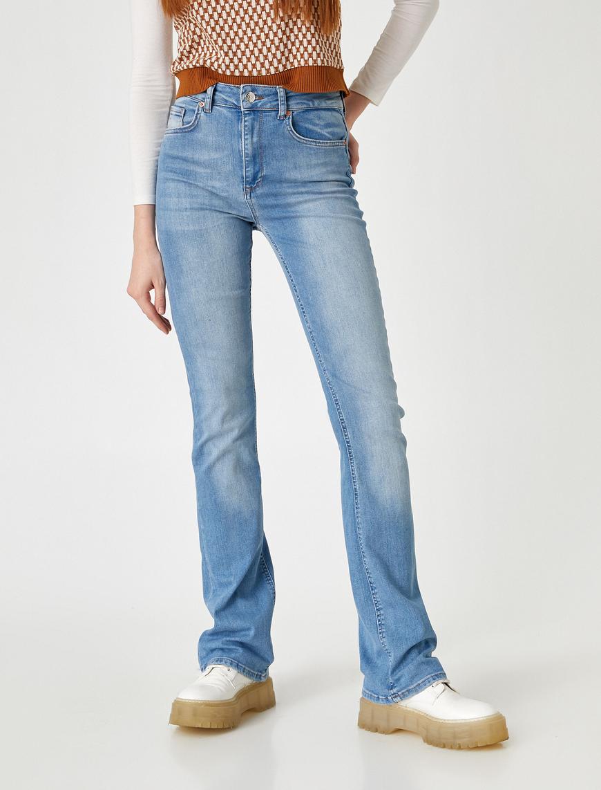   Yüksek Bel Bol Paça Kot Pantolon - Slim Flare Jean