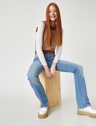 Yüksek Bel Bol Paça Kot Pantolon - Slim Flare Jean