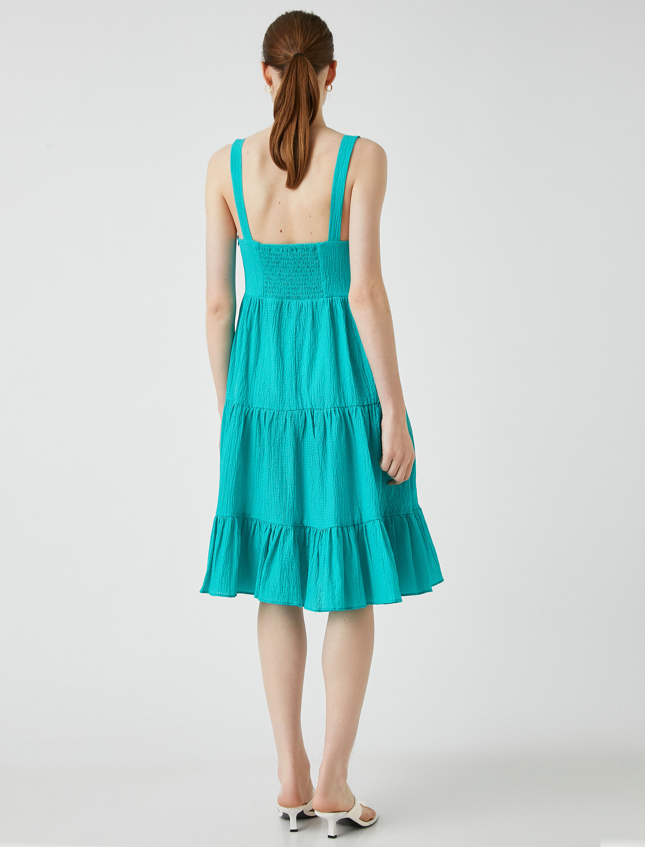   Midi Elbise Fırfırlı Kalın Askılı