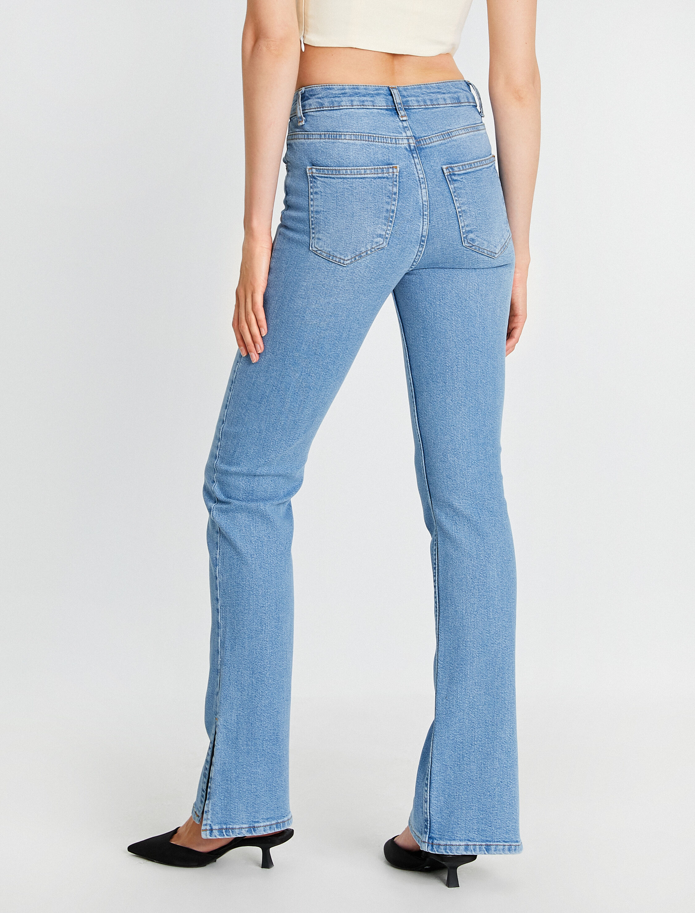   İspanyol Paça Kot Pantolon Dar Kesim Yüksek Bel