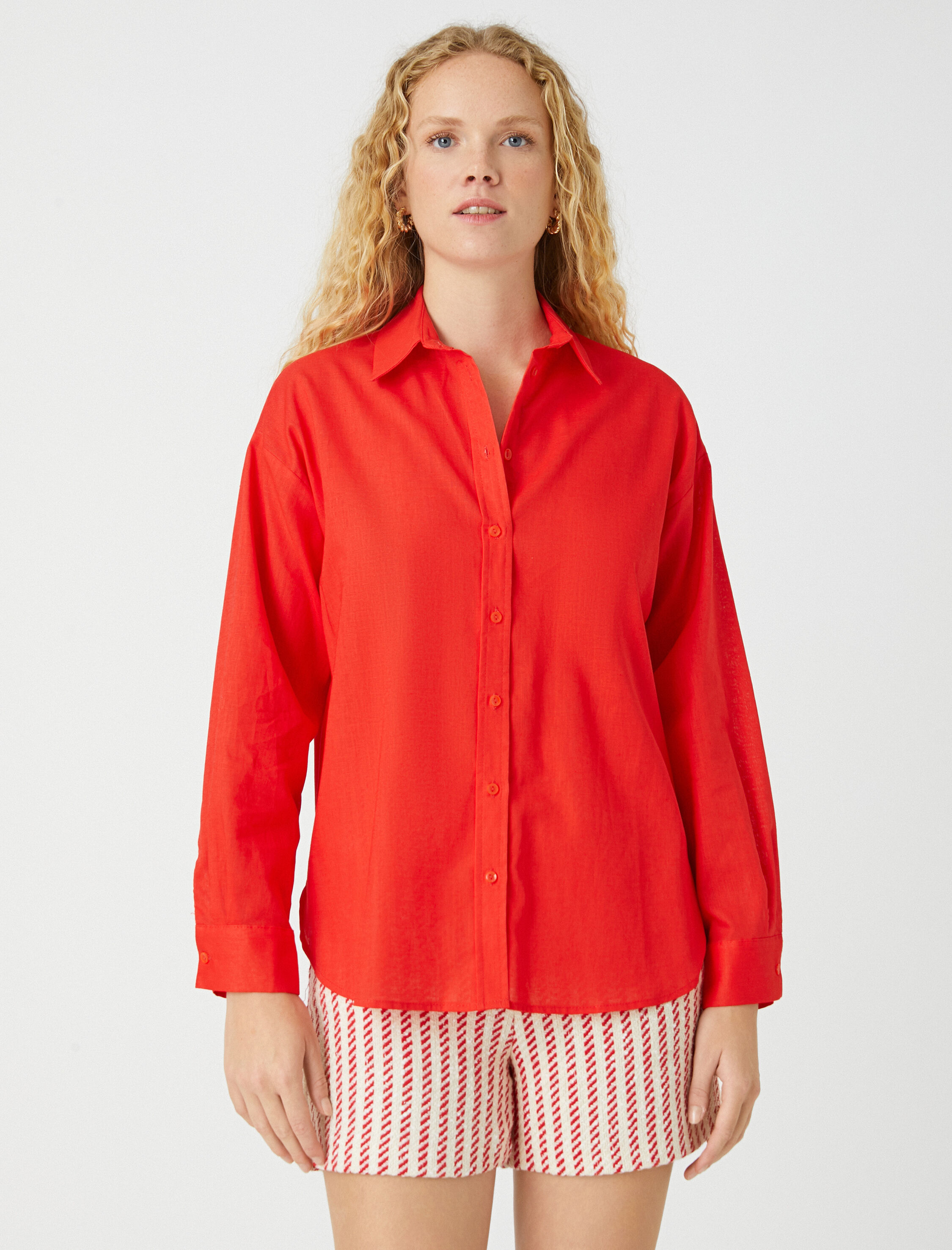   Uzun Kollu Gömlek Keten Karışımlı