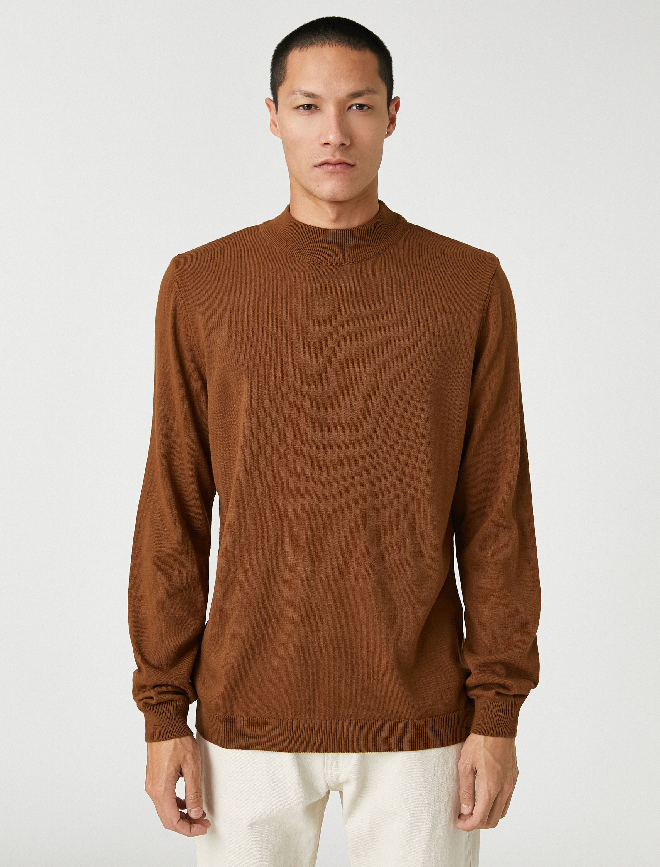   Basic Triko Kazak Yarım Balıkçı Yaka Uzun Kollu