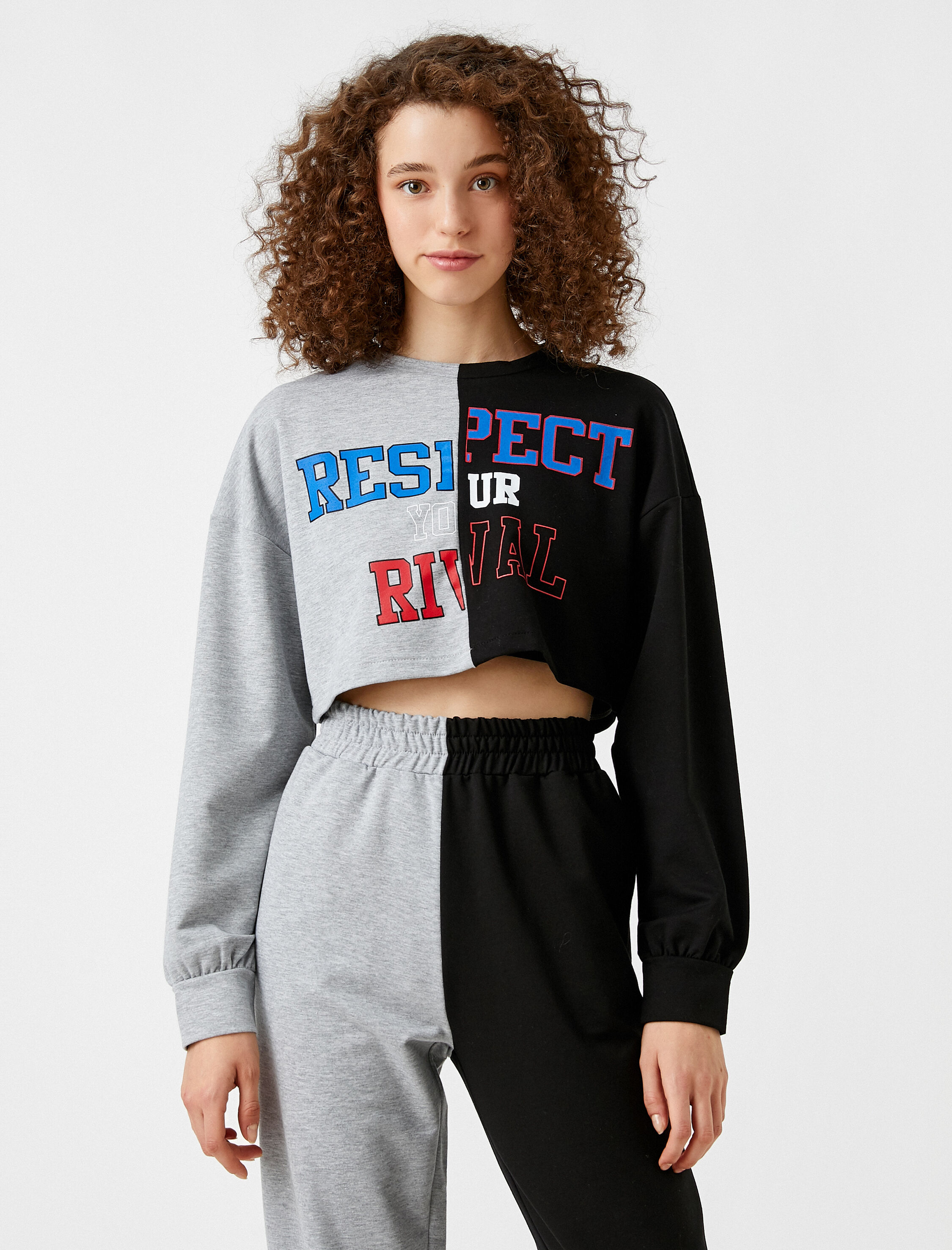   Spor Sweatshirt Crop Slogan Baskılı