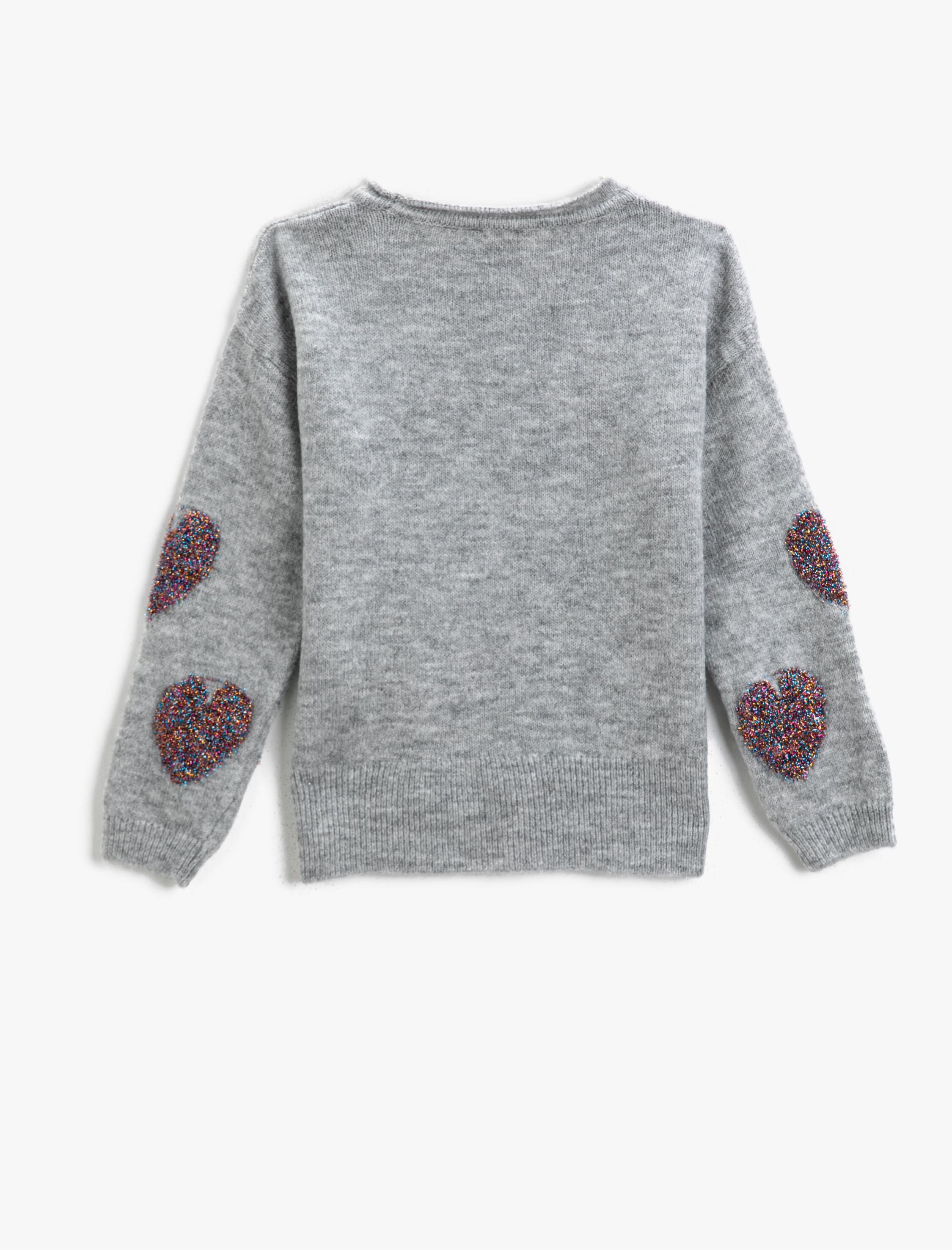  Kız Çocuk Oversize Kazak Kalp İşlemeli Bisiklet Yaka Uzun Kollu