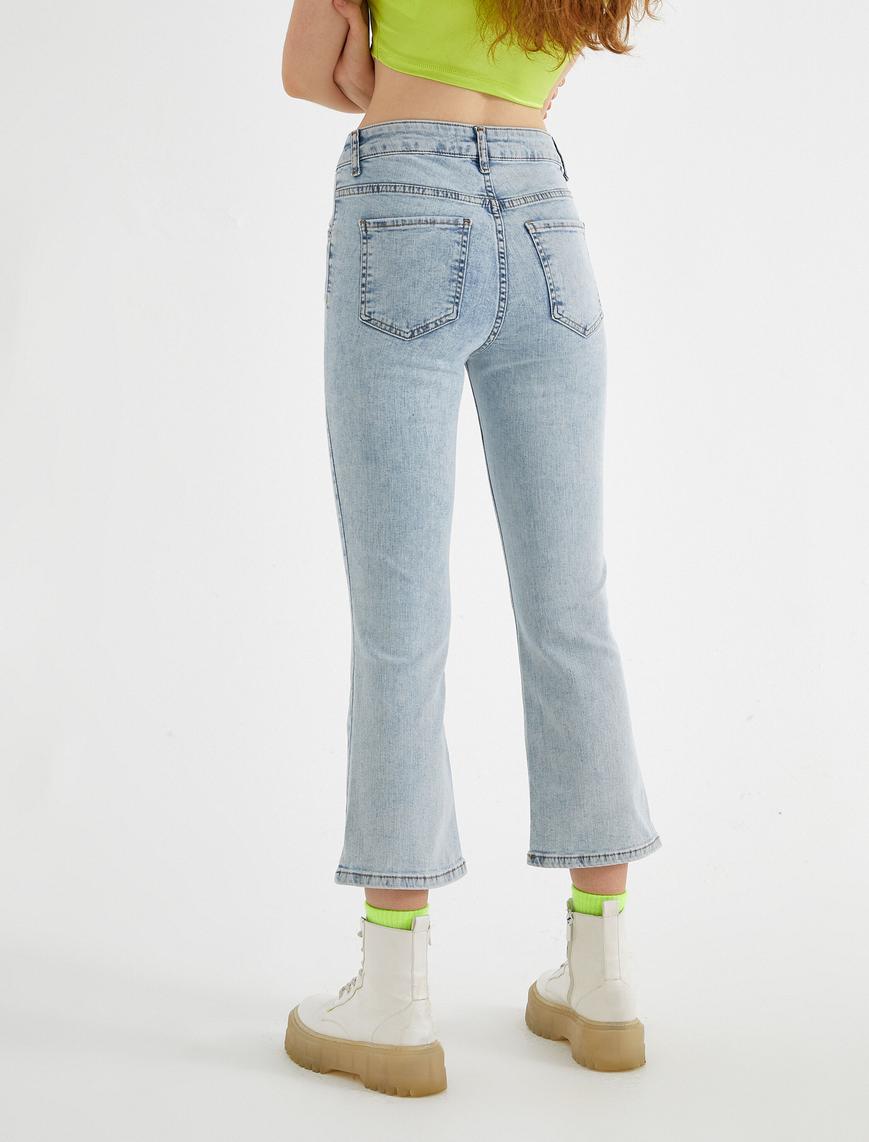   Crop Paçalı Normal Bel Kot Pantolon - Kick Flare Jean
