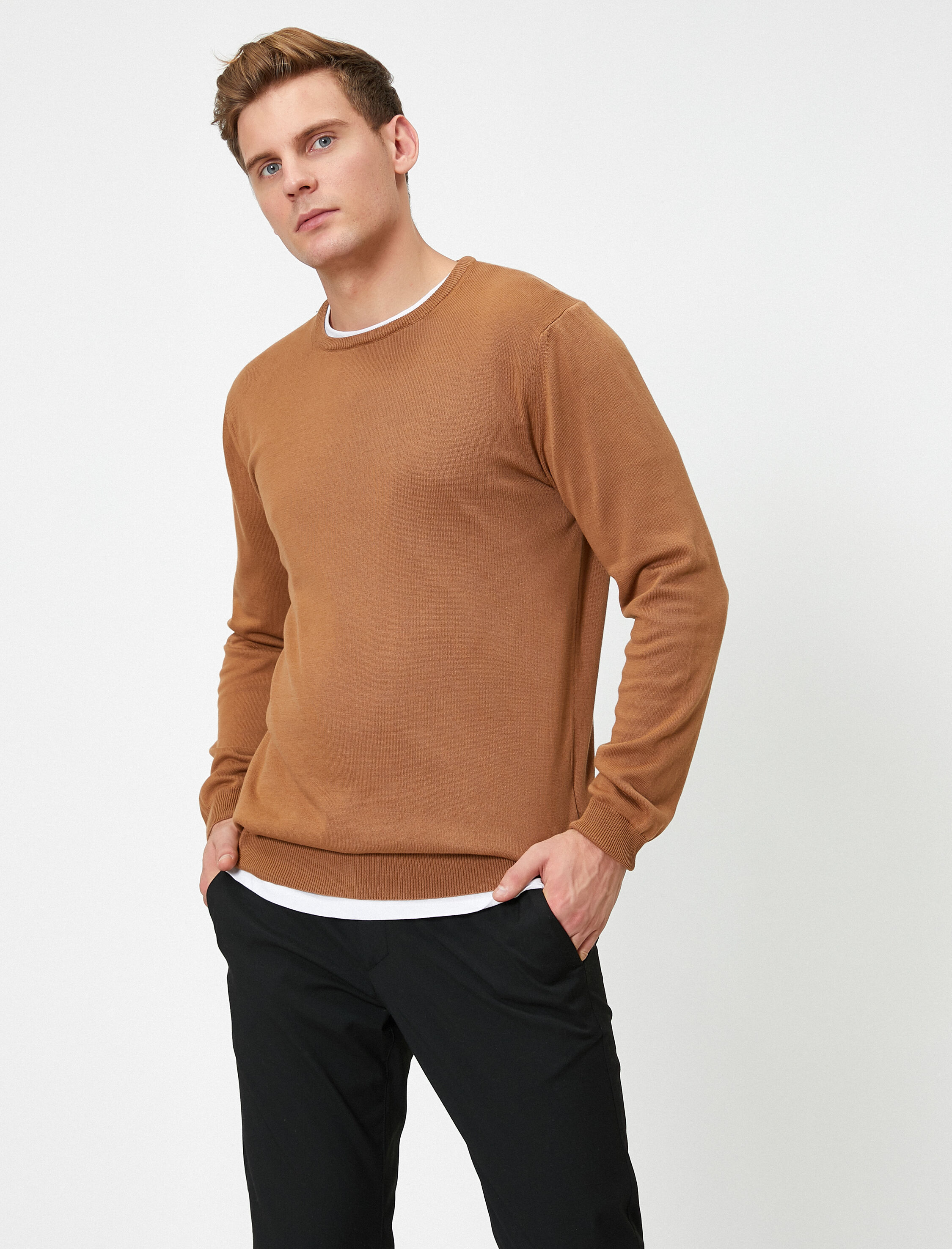   Basic Triko Kazak Bisiklet Yaka Uzun Kollu