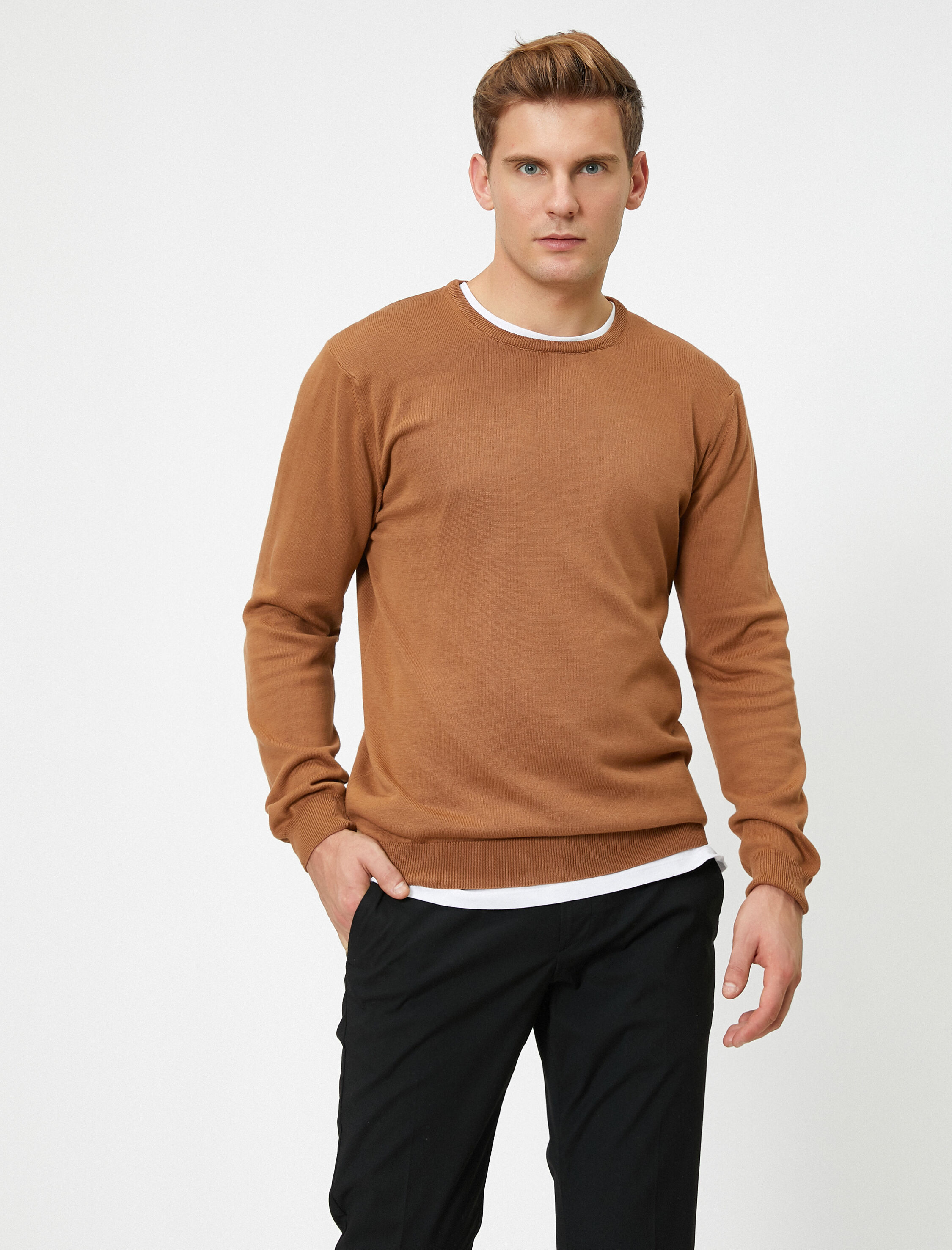   Basic Triko Kazak Bisiklet Yaka Uzun Kollu