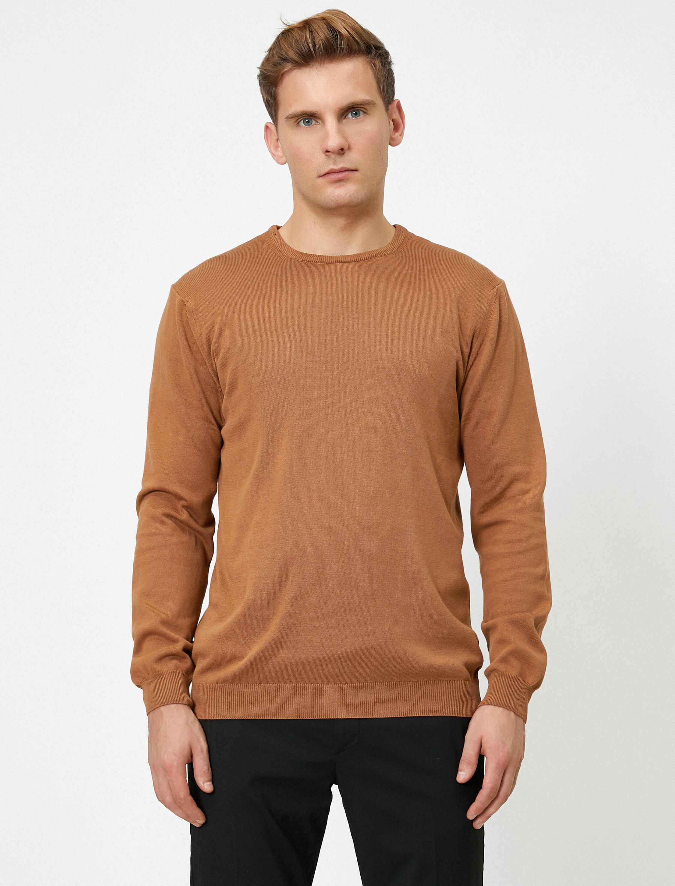   Basic Triko Kazak Bisiklet Yaka Uzun Kollu