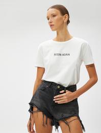 Slogan Baskılı Tişört Pamuklu