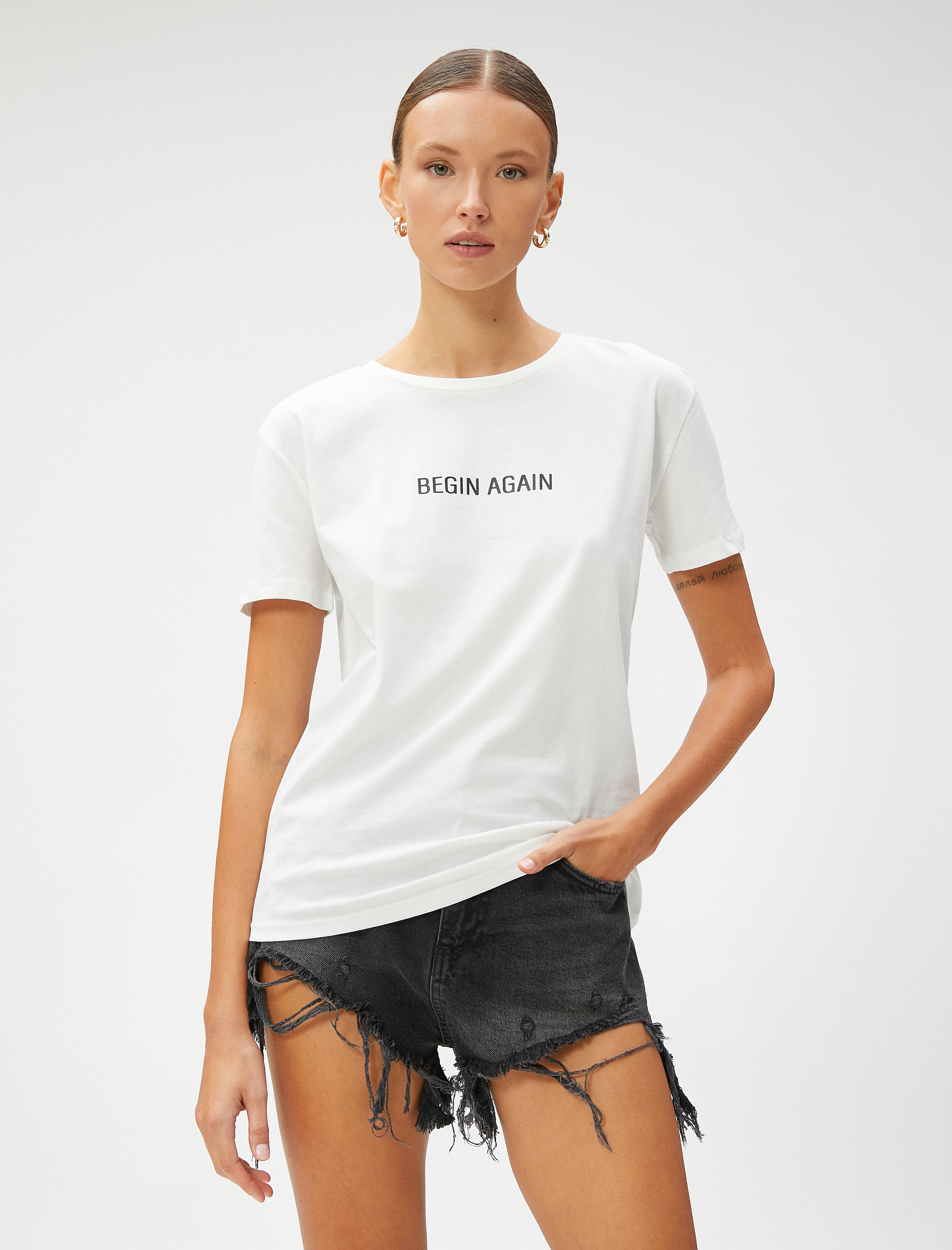   Slogan Baskılı Tişört Pamuklu