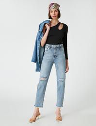 Yırtık Mom Fit Kot Pantolon - Mom Jean
