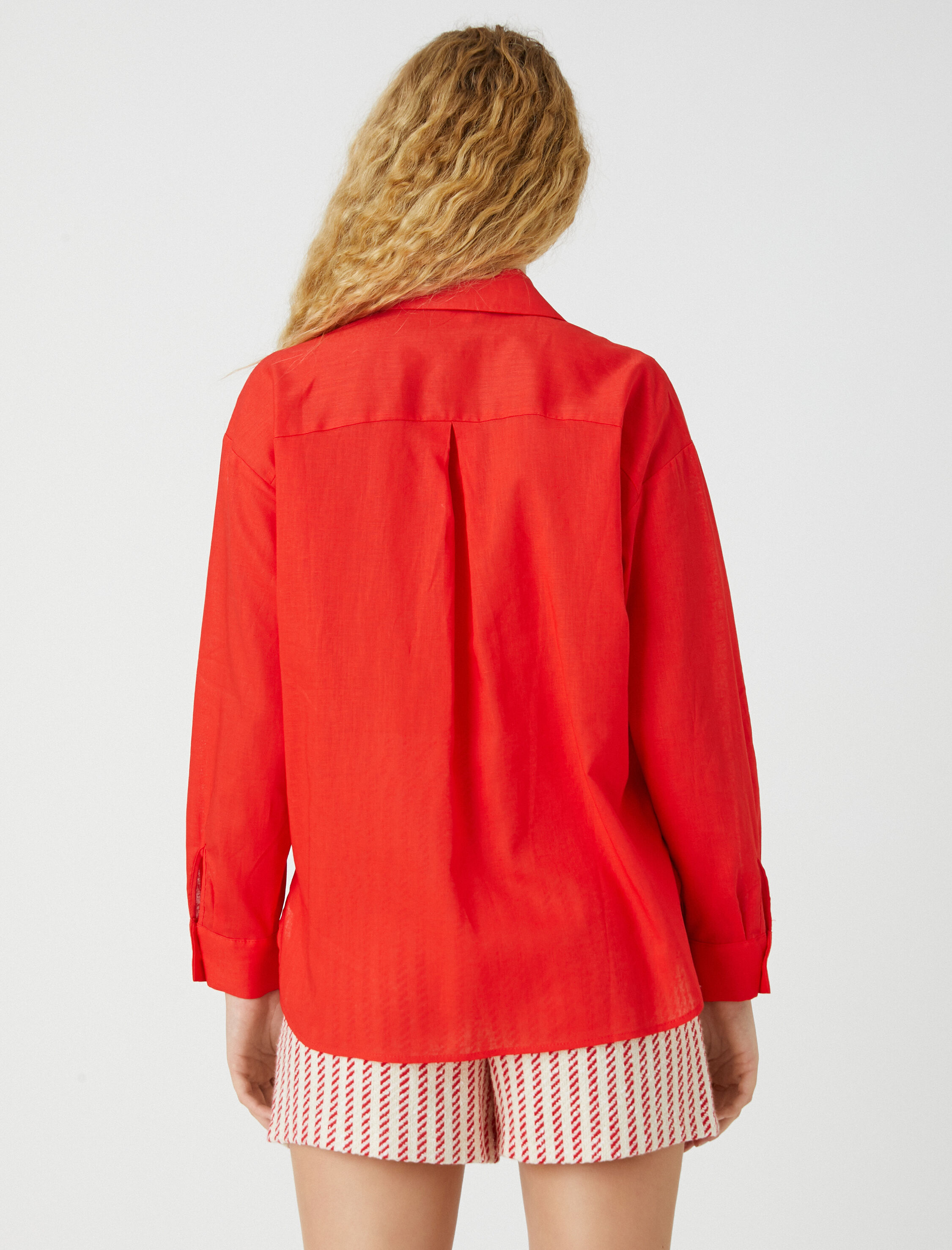   Uzun Kollu Gömlek Keten Karışımlı