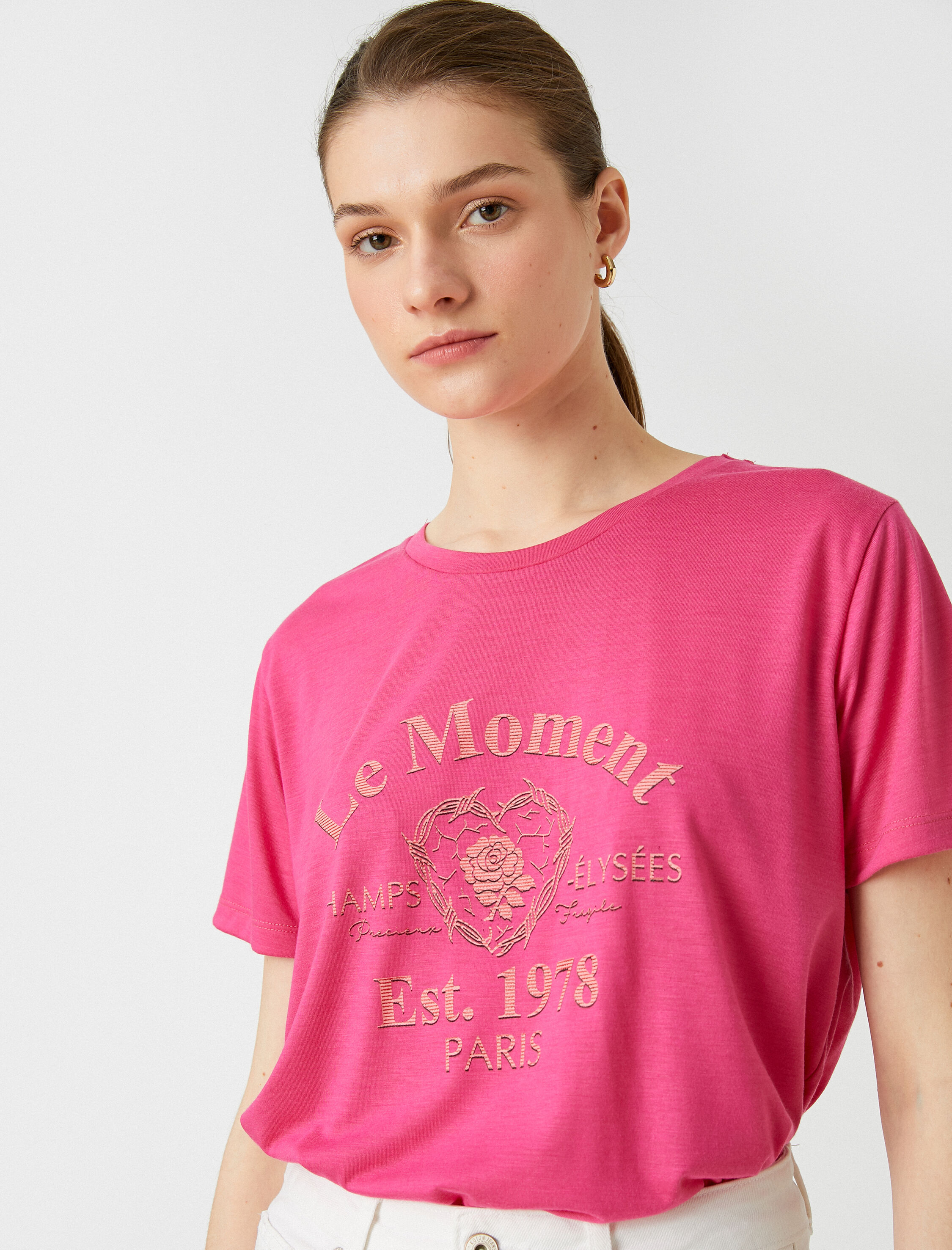   Yazı Baskılı Tişört Bisiklet Yaka Kısa Kollu