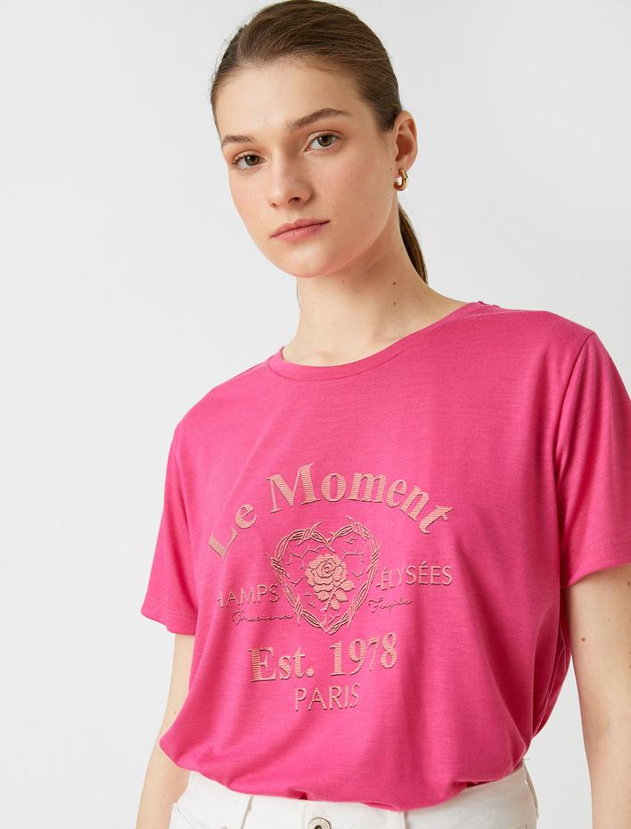  Yazı Baskılı Tişört Bisiklet Yaka Kısa Kollu