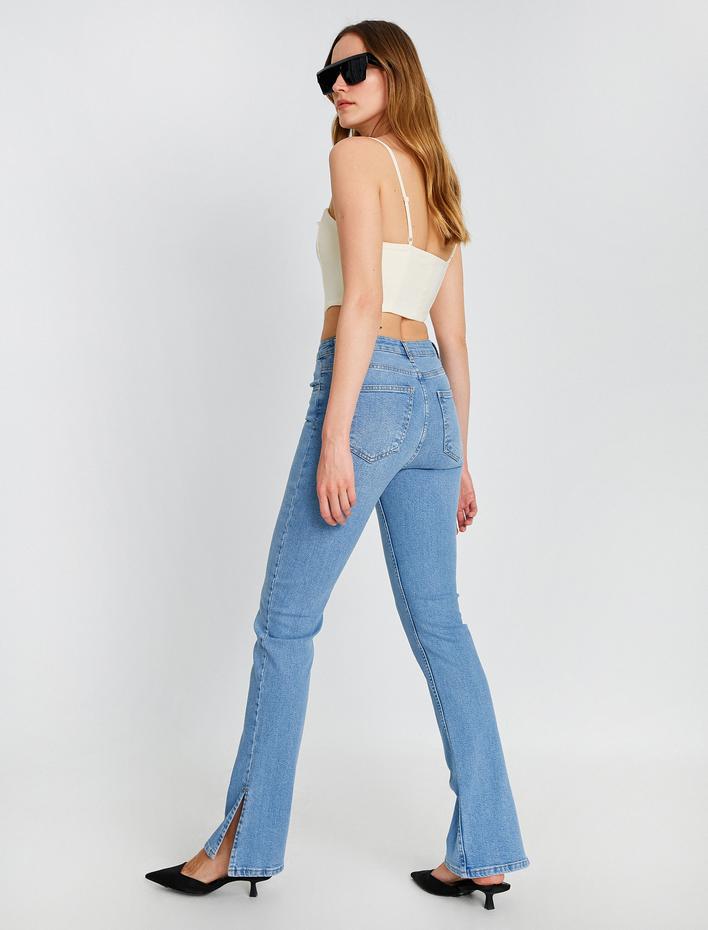  İspanyol Paça Kot Pantolon Dar Kesim Yüksek Bel