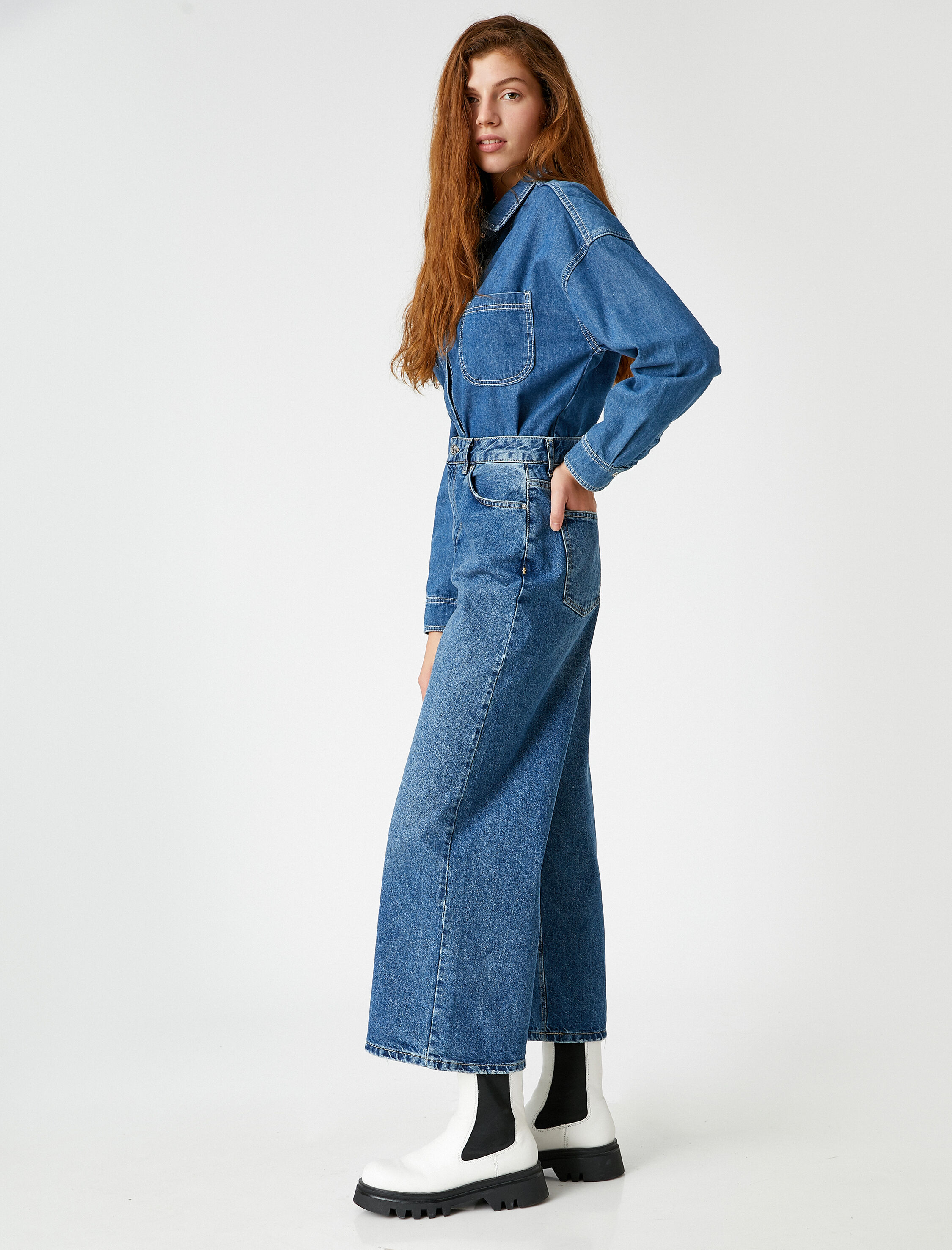   Bol Paça Yüksek Bel Kot Pantolon - Bianca Jean