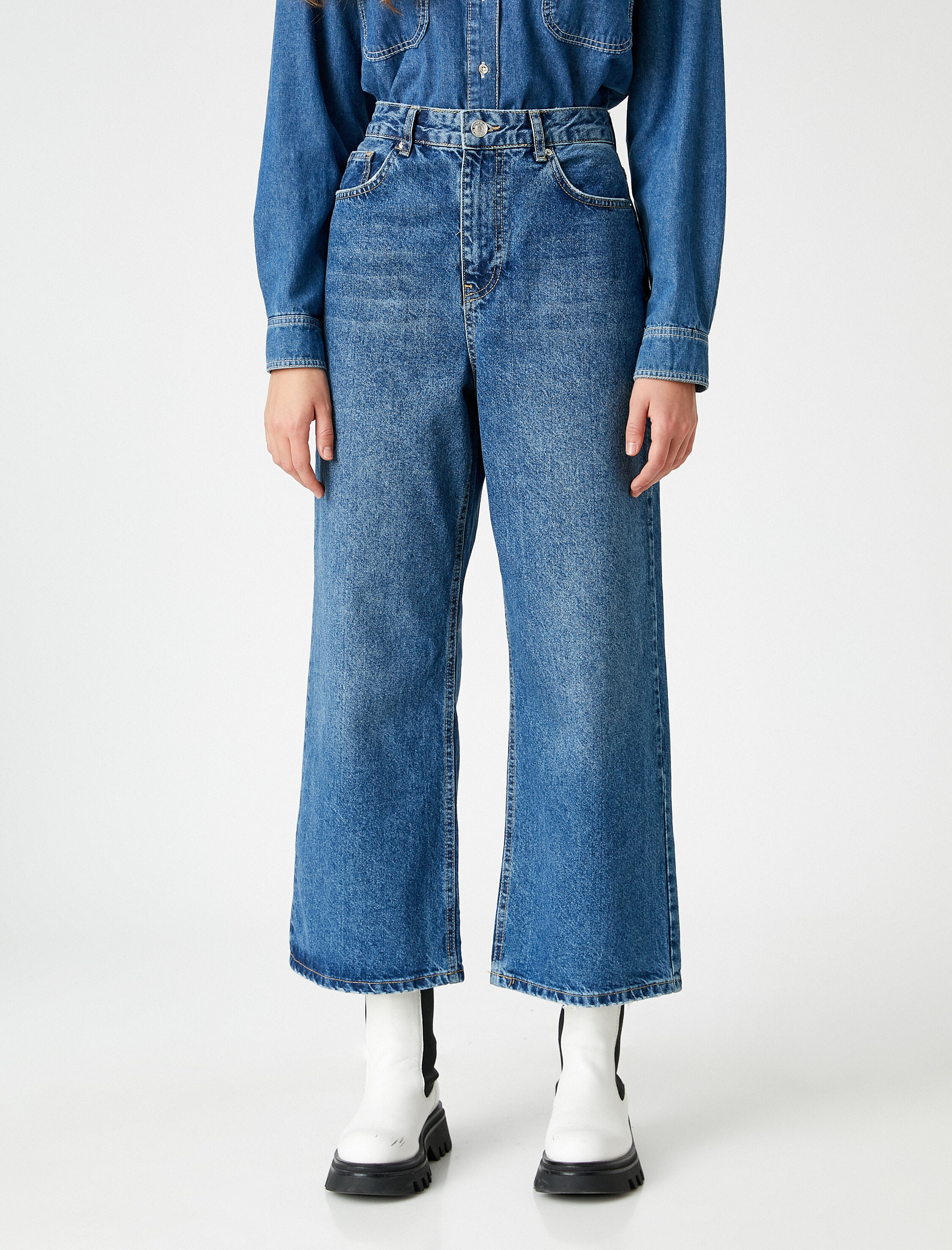   Bol Paça Yüksek Bel Kot Pantolon - Bianca Jean