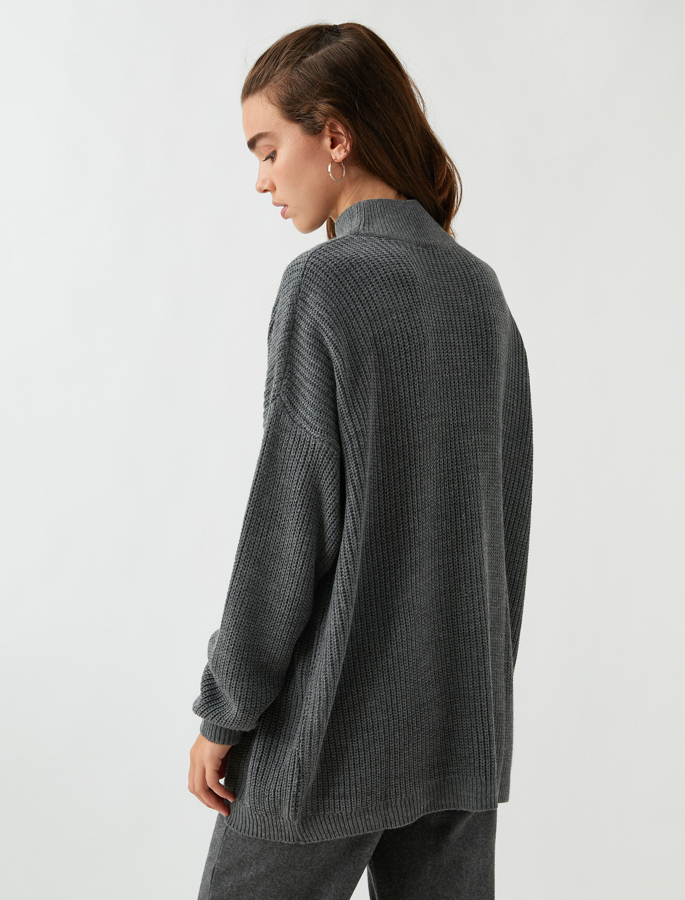   Balıkçı Yaka Oversize Kazak Triko Kaşmir Dokulu