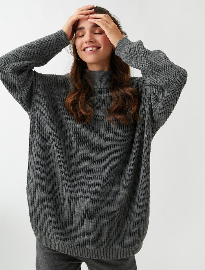  Balıkçı Yaka Oversize Kazak Triko Kaşmir Dokulu