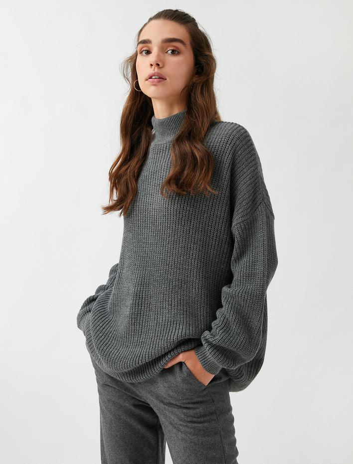  Balıkçı Yaka Oversize Kazak Triko Kaşmir Dokulu