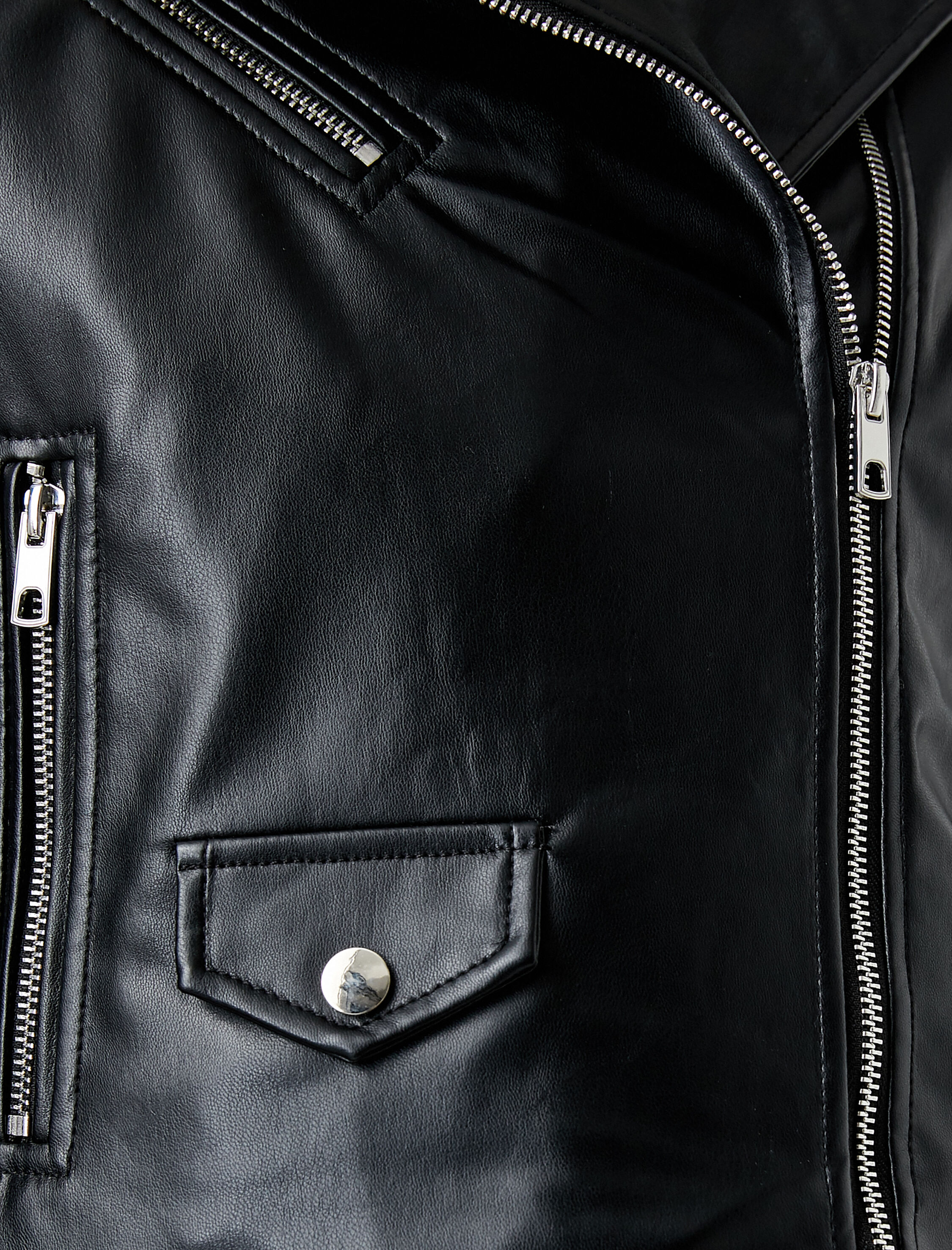   Suni Deri Biker Ceket Fermuarlı