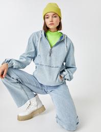 Fermuarlı Pamuklu Kot Ceket