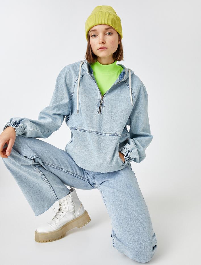  Fermuarlı Pamuklu Kot Ceket