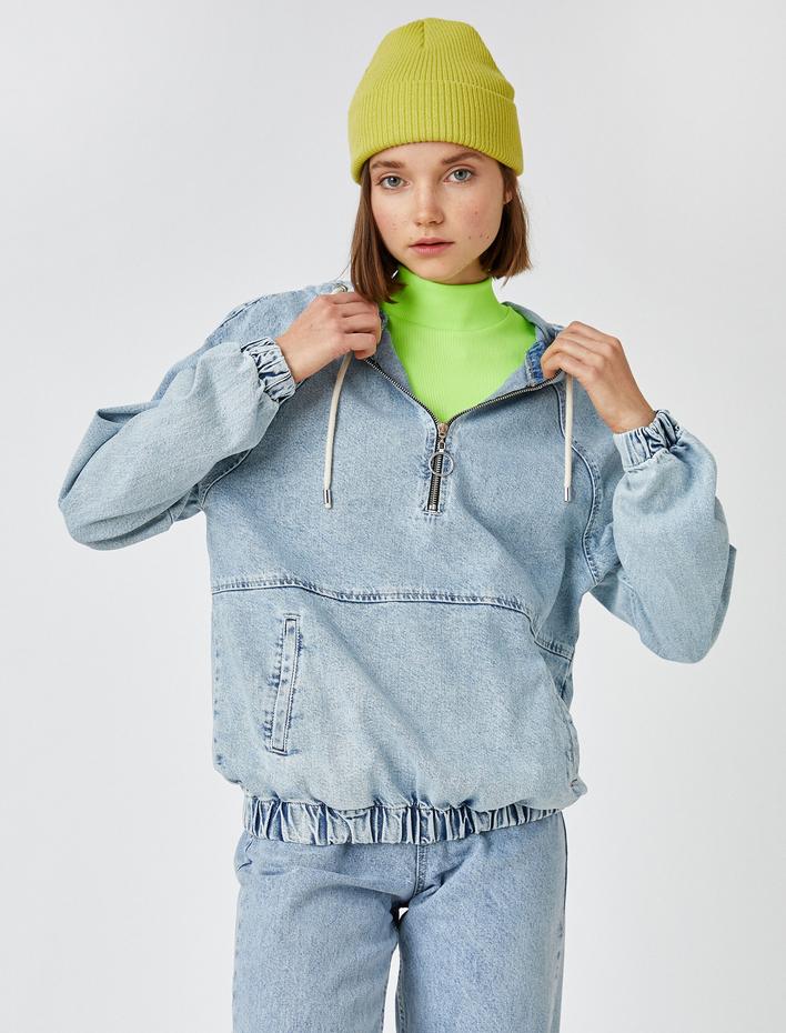  Fermuarlı Pamuklu Kot Ceket