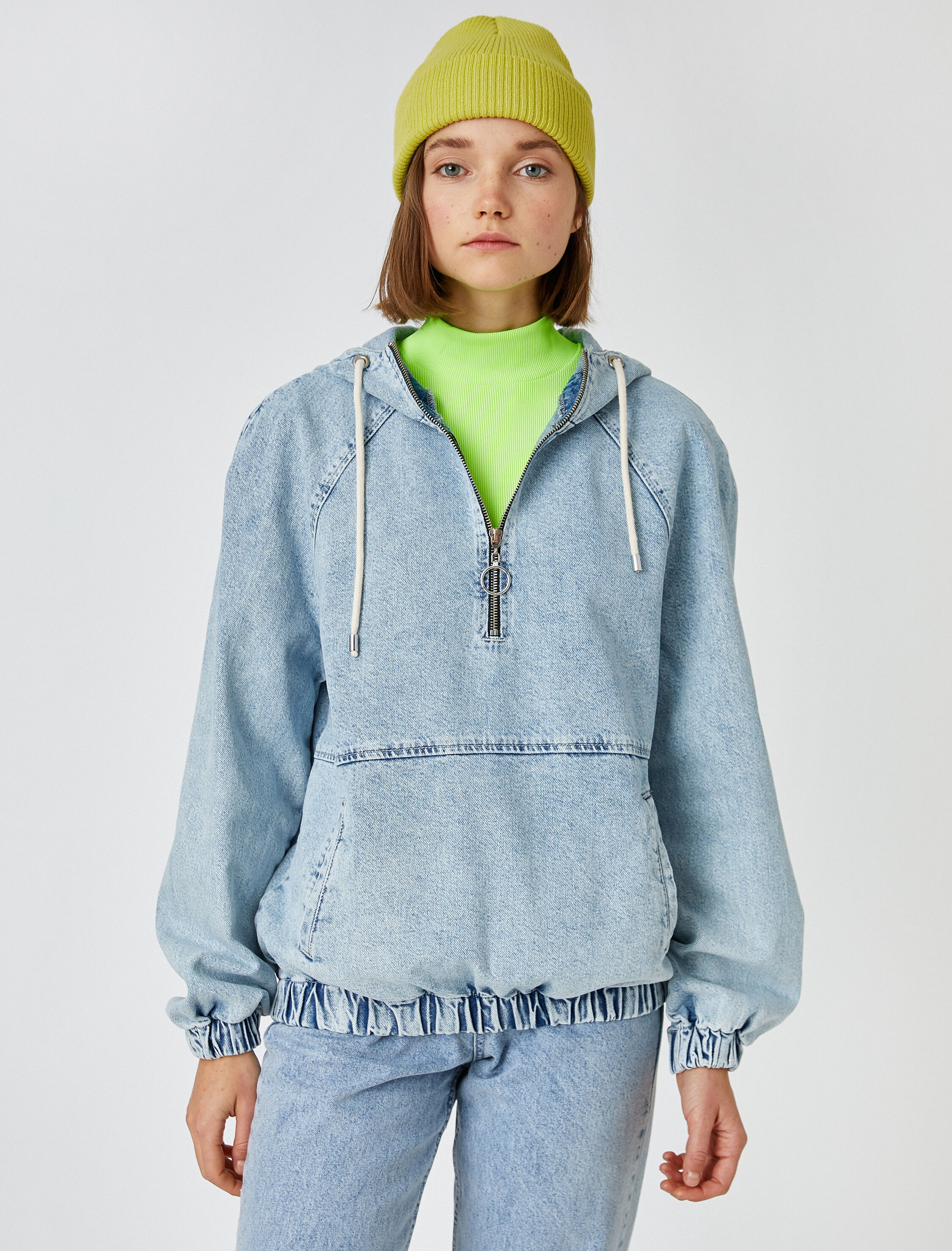   Fermuarlı Pamuklu Kot Ceket