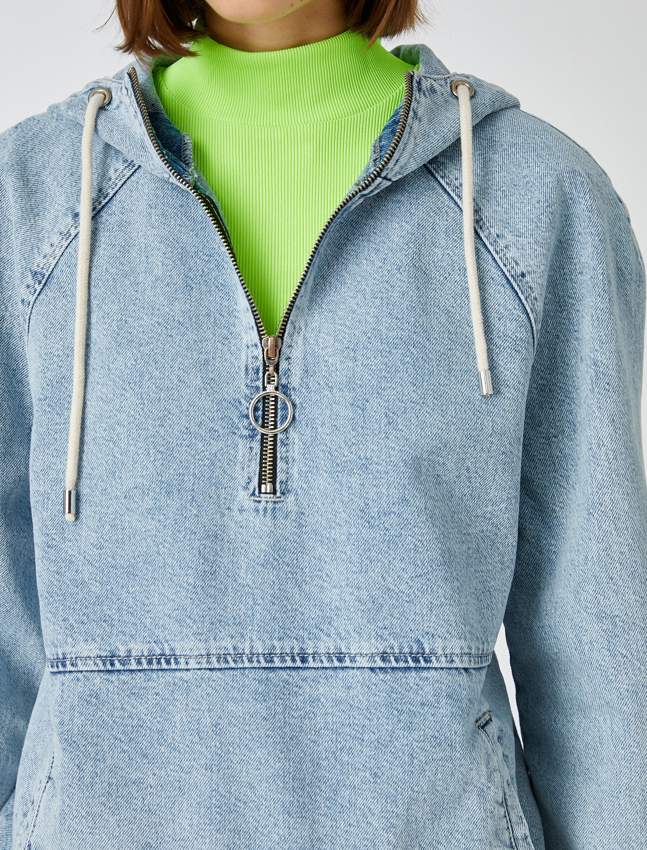   Fermuarlı Pamuklu Kot Ceket