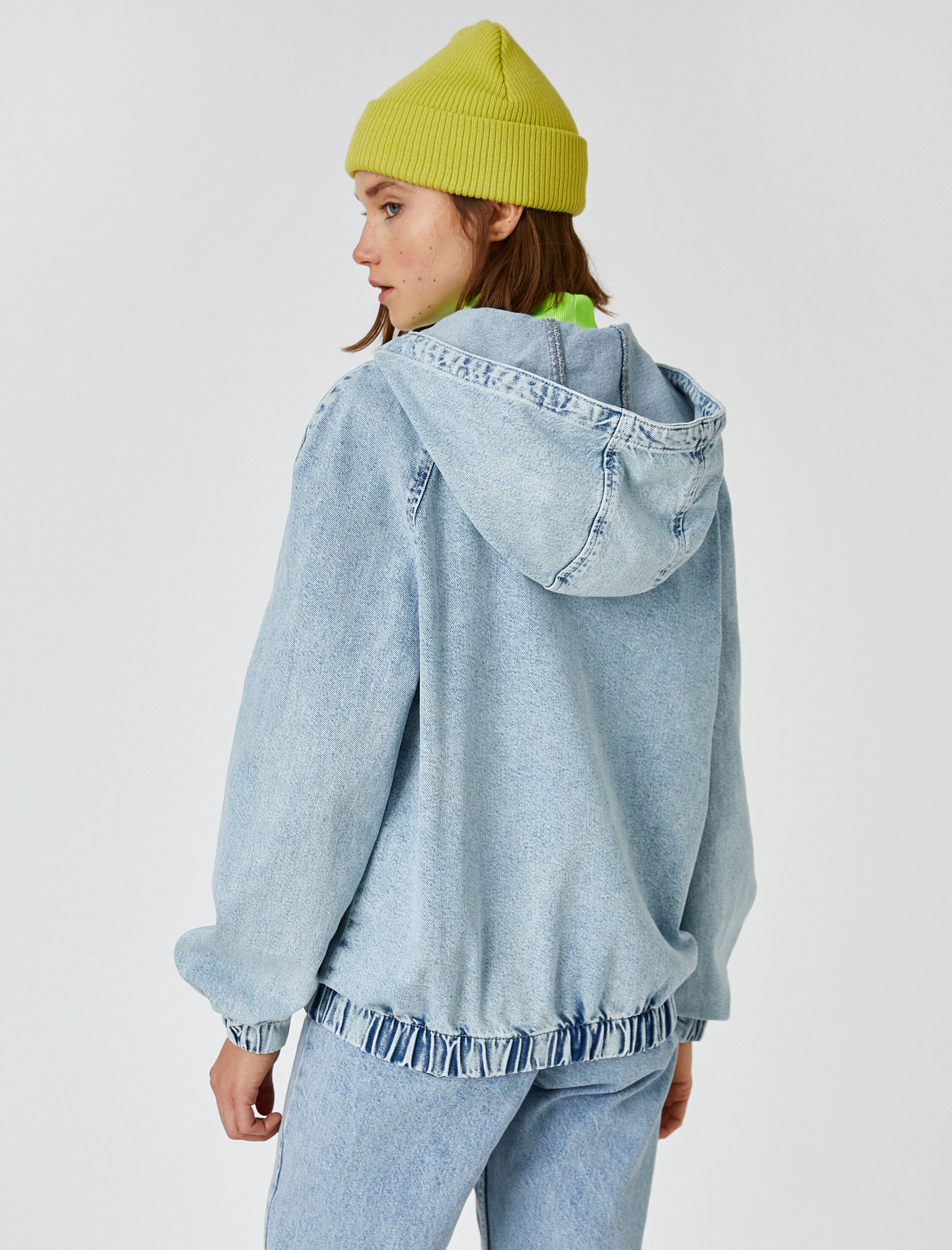   Fermuarlı Pamuklu Kot Ceket