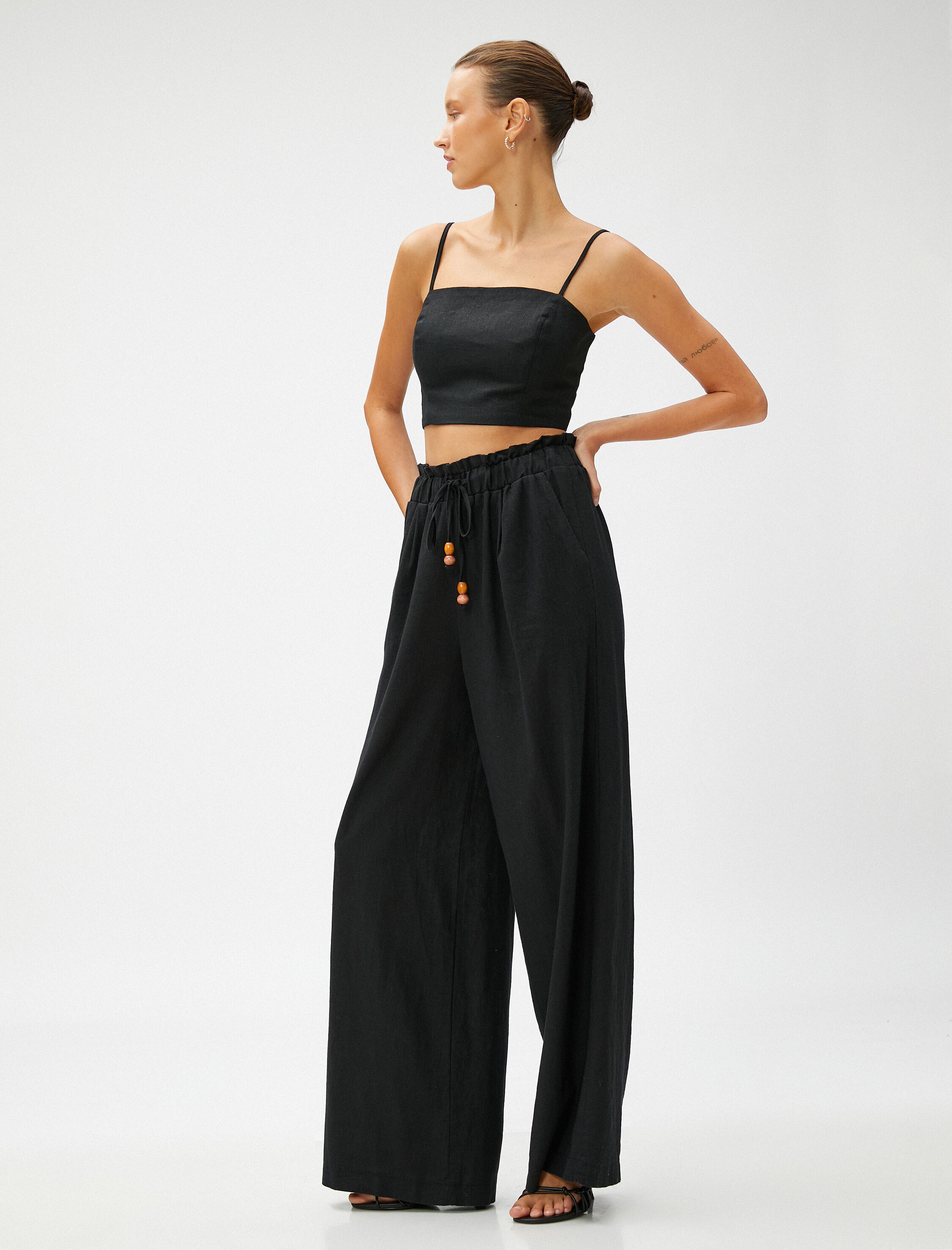   Geniş Paça Pantolon Keten Karışımlı