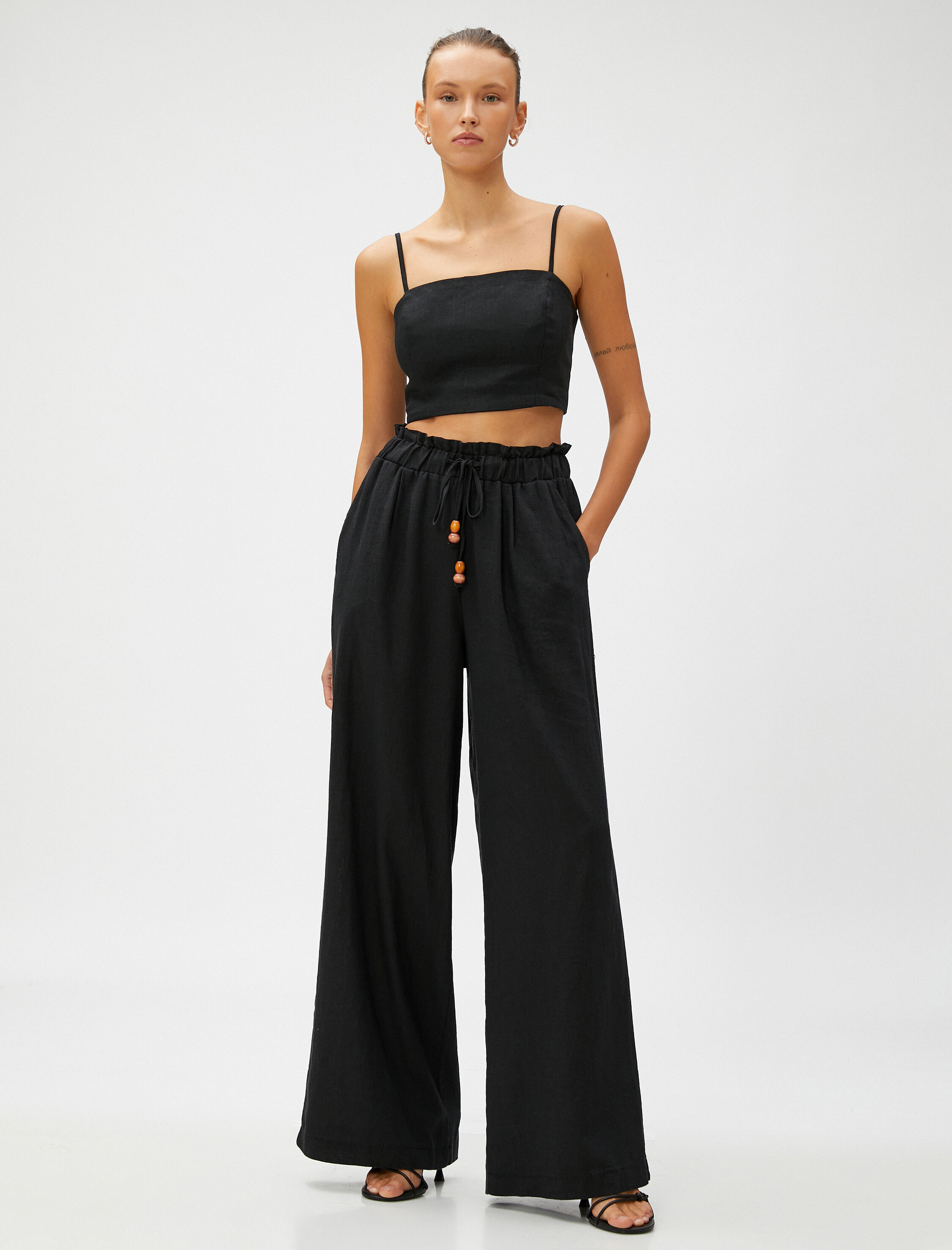   Geniş Paça Pantolon Keten Karışımlı