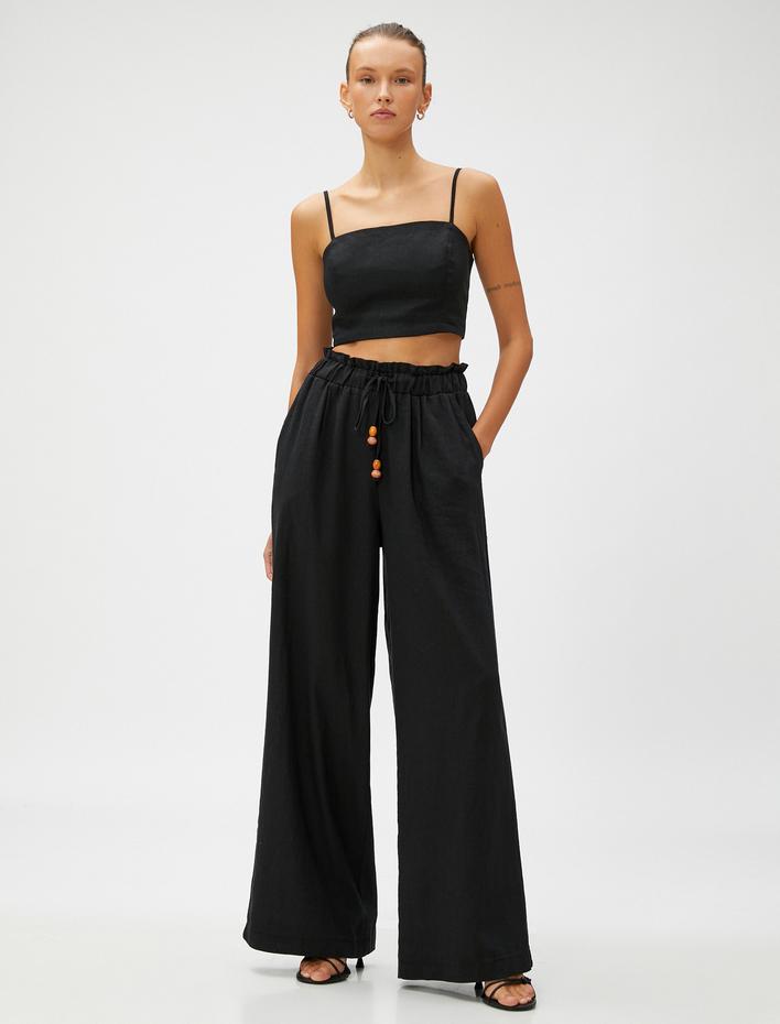  Geniş Paça Pantolon Keten Karışımlı